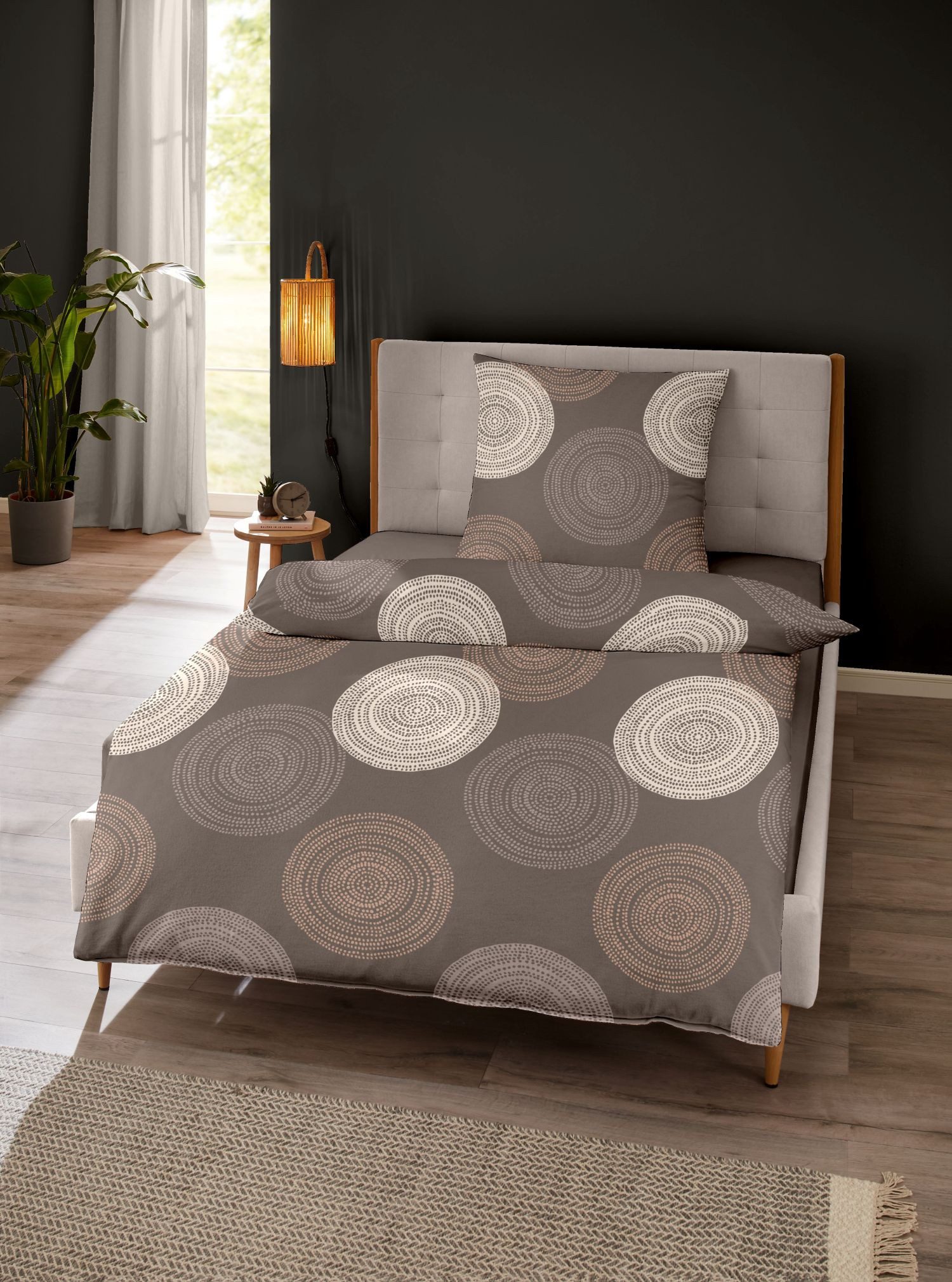 Dormisette Постельное белье Dormisette Edel Biber Постельное белье 135x200 Kreise Punkte braun beige, Biber, 2 teilig, perfekt für kalte Wintermonate