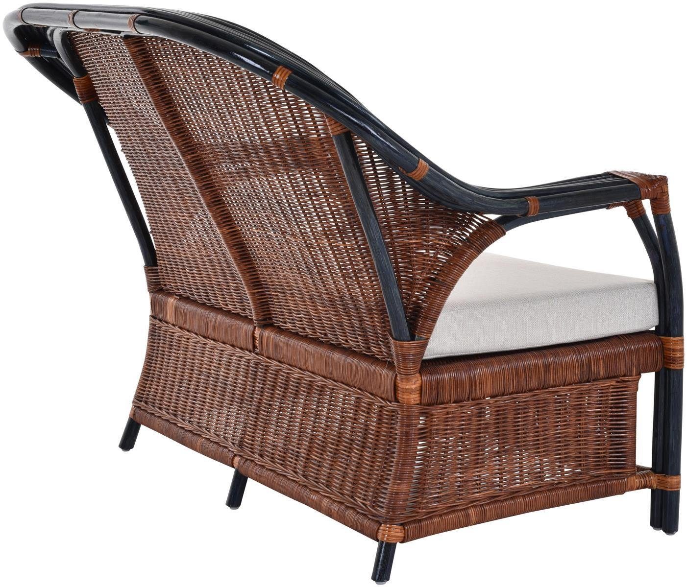 (Rost-Dunkelblau), Safari Loungesofa Wohnzimmer Rattan Krines Rattansofa Lounge Home Couch Sofa Wintergarten Zweisitzer