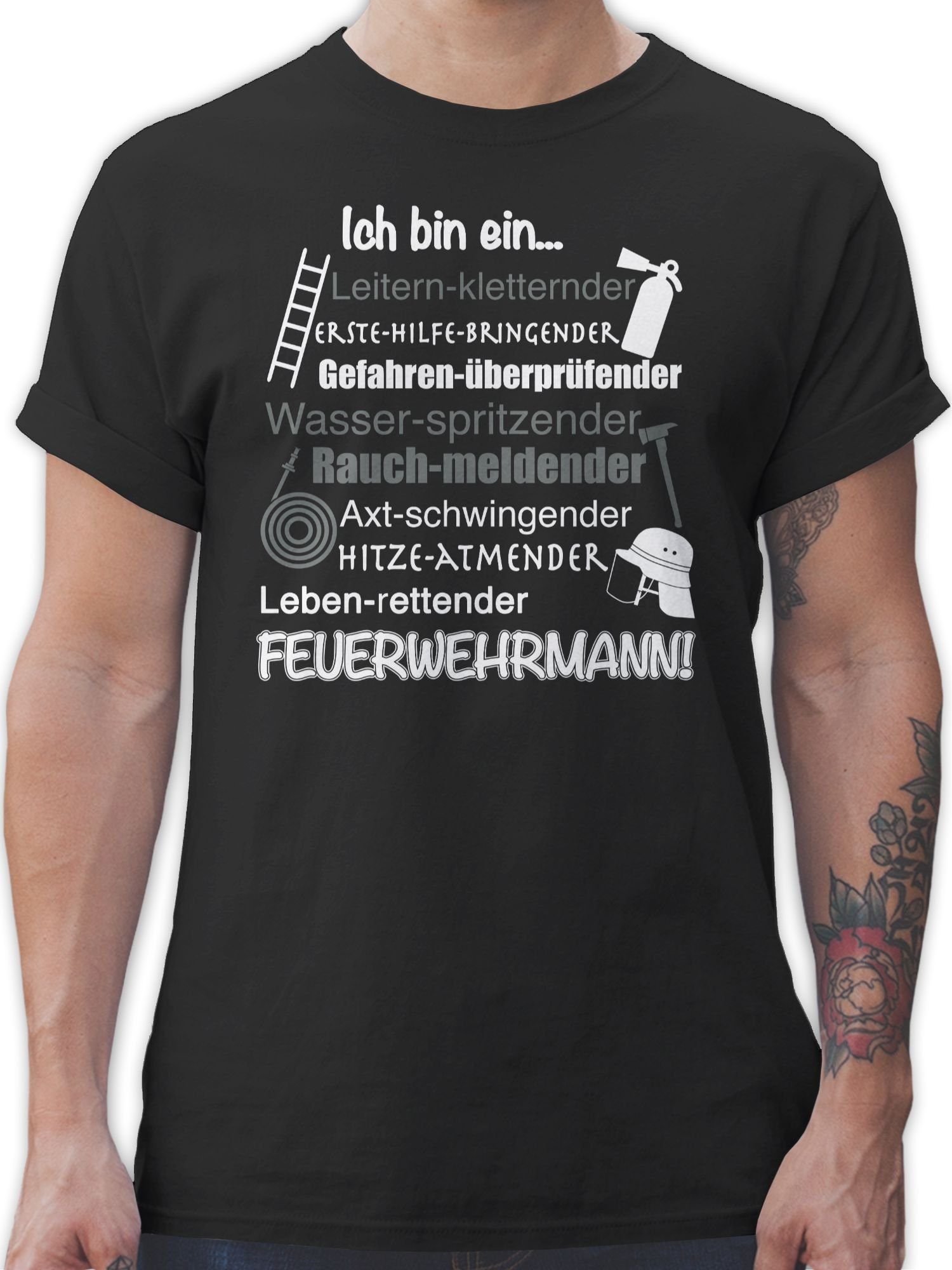 Shirtracer T-Shirt Ich bin ein ... Feuerwehrmann! Feuerwehr 1 Schwarz