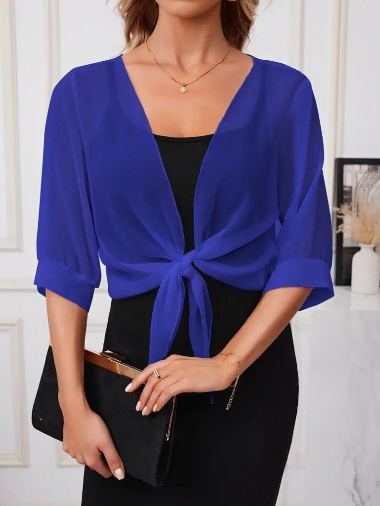 Winterjacke JANE'S Damen 3/4 Arm Vorne Binden Kurze Chiffon Bolero Jacke