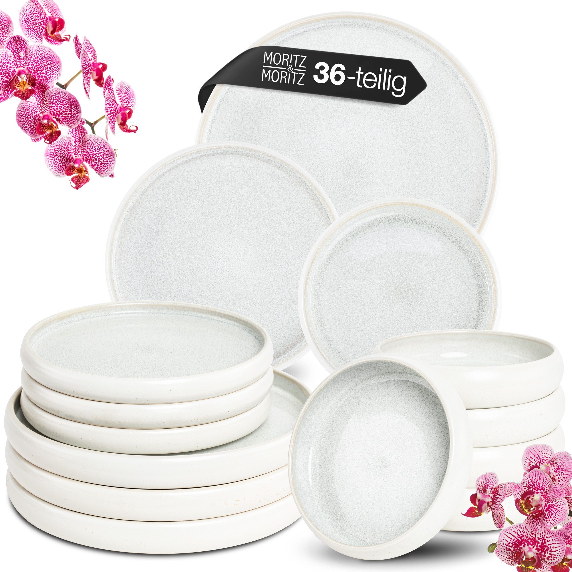 Moritz & Moritz Tafelservice SOLID UNI Geschirrset Creme (36-tlg), 12 Personen, Spülmaschinengeeignet