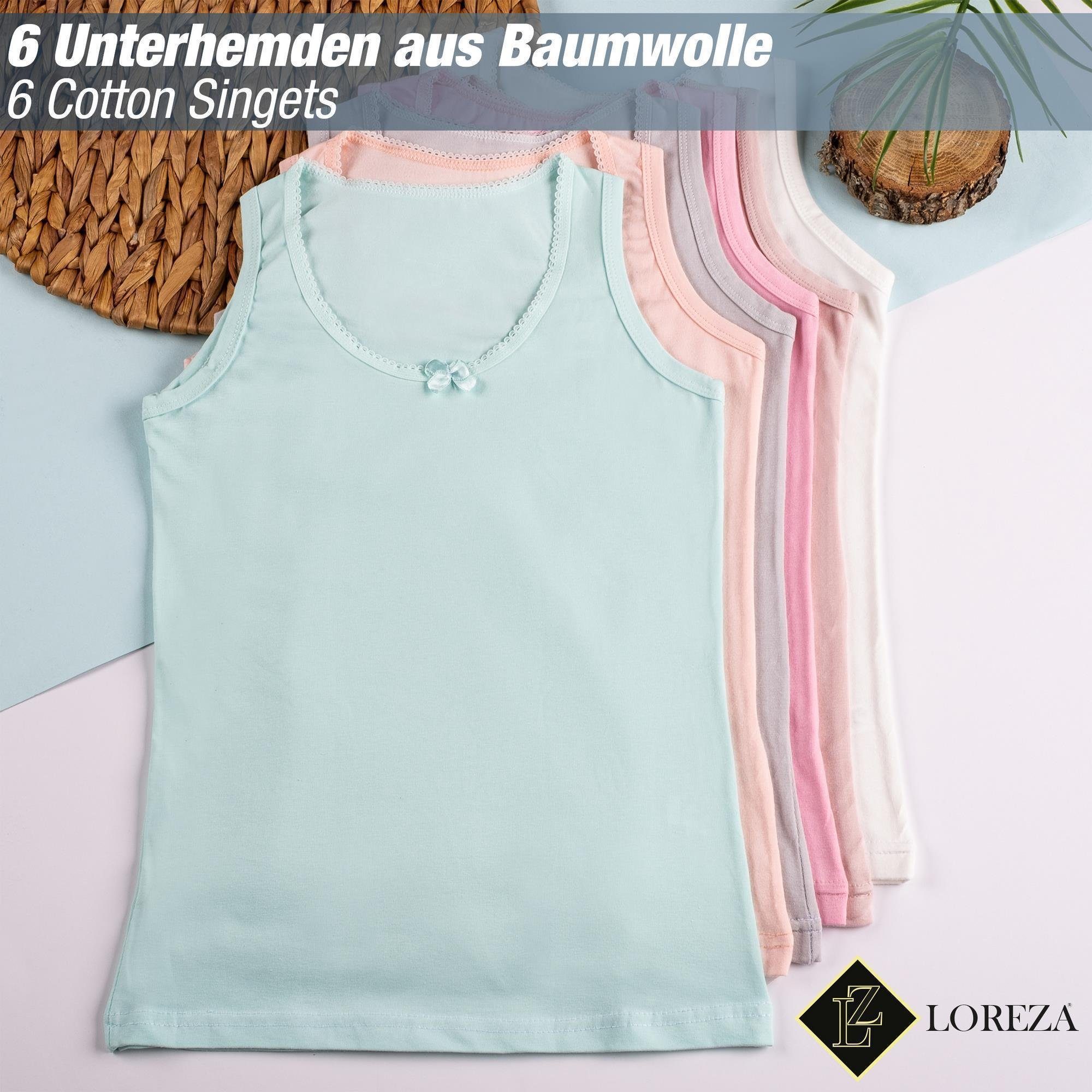 Baumwolle Unterhemd 92-170 Träger Breite Unterhemden 6er (Set, 6-St) LOREZA Basics Mädchen 6 Pack aus