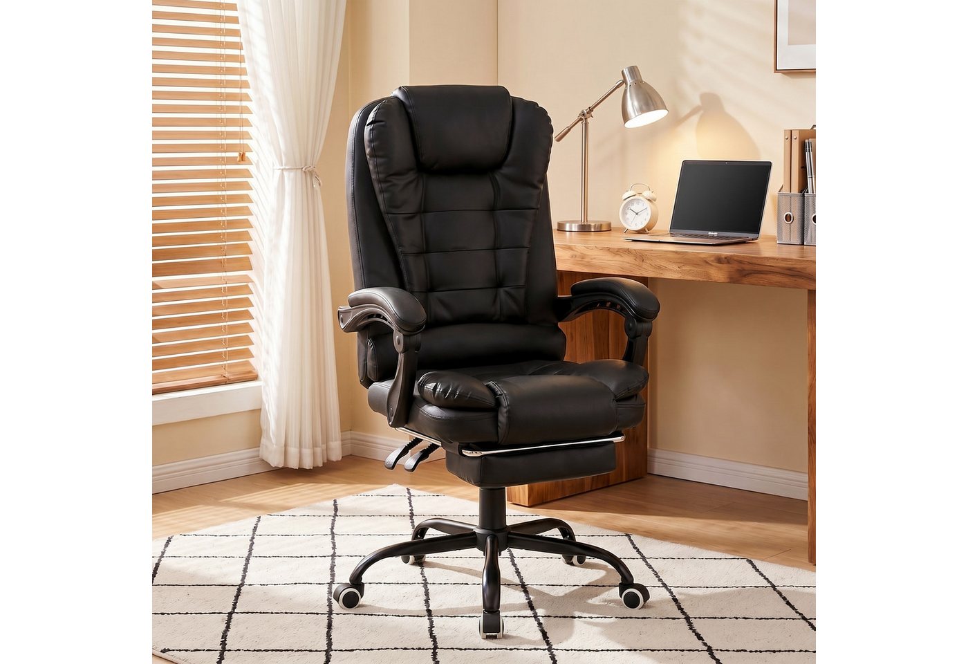 oyajia Bürostuhl Ergonomischer Bürostuhl Massage Chefsessel Drehstuhl Gaming Büro Stuhl (Bürostuhl mit extra Polsterung Home Office Chair im Lederoptik-Design), Chefsessel Drehstuhl, Höhenverstellbar für Zuhause und Arbeit