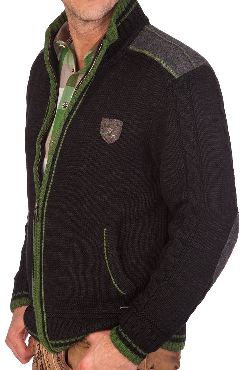 Spieth & Wensky Trachtenstrickjacke Strickjacke Herren - NETZBACH - Meisterschaftsjacke - grün, schwarzme