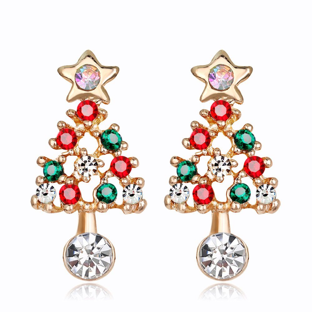 POCHUMIDUU Paar Ohrhänger Weihnachtsbaum-Ohrringe mit Diamanten und bunten Ohrringen (2-tlg), Geschenke für Frauen, Feiertagsfeier