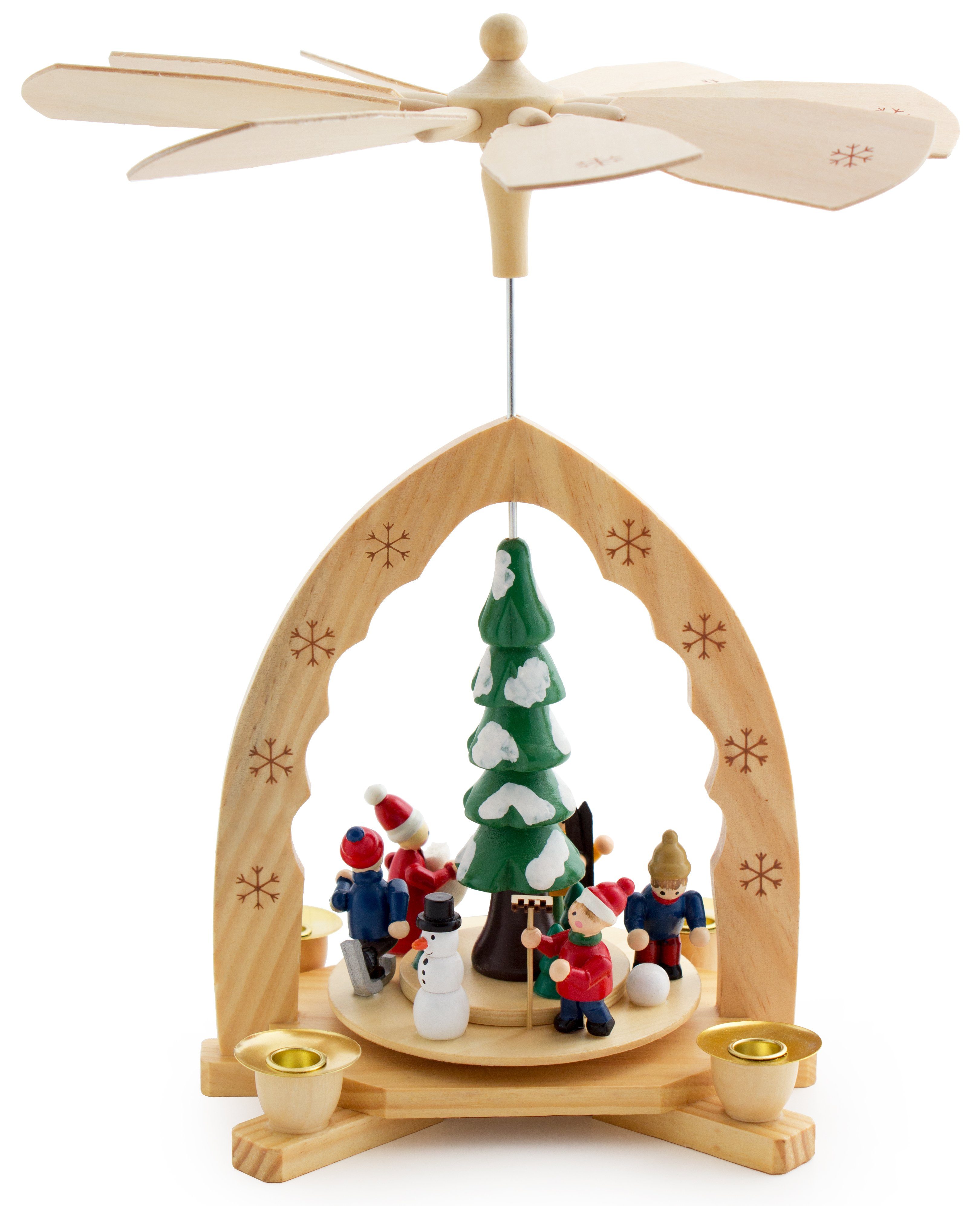 Weihnachtspyramide 1-stöckige Holzpyramide mit Winterszene, Weihnachtsdeko