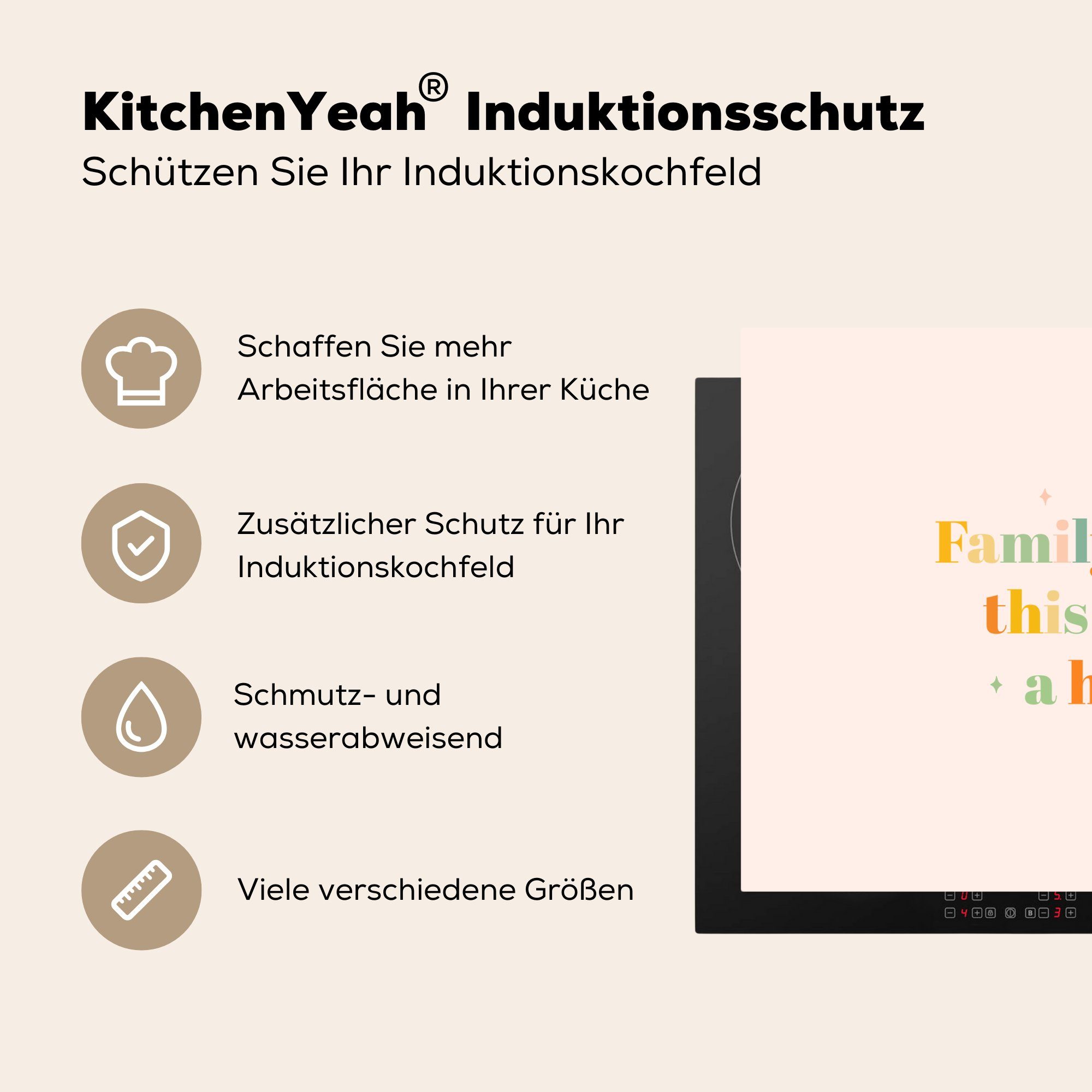 -, ein Zuhause - Die Sprichwörter aus Vinyl, dem tlg), Haus nutzbar, macht Ceranfeldabdeckung - Zitate Familie MuchoWow Arbeitsfläche Herdblende-/Abdeckplatte cm, 70x52 (1 Mobile