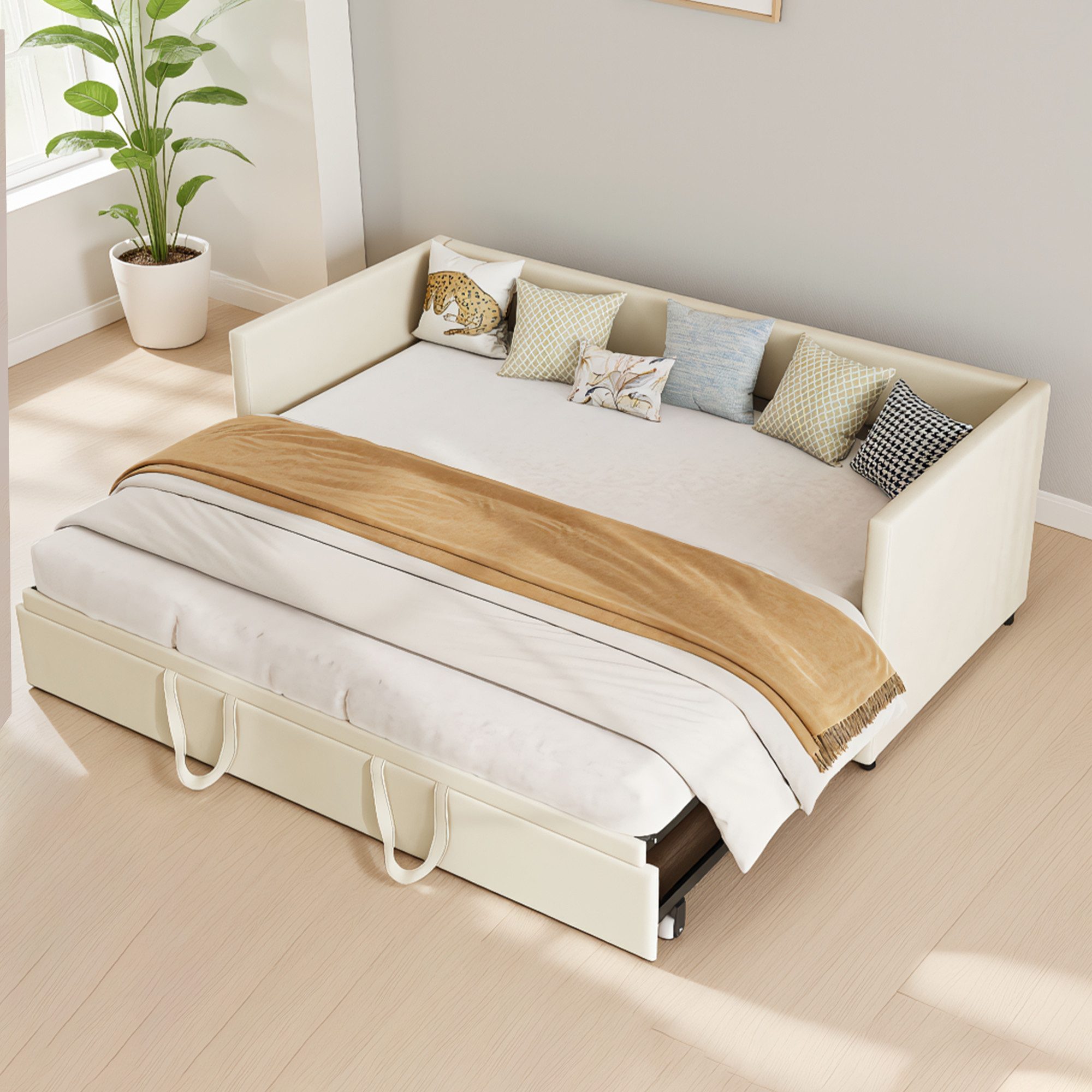 Simurq Schlafsofa Ausziehbares Schlafsofa, Gästebett mit Armlehnen, Tagesbett, Daybett Schlafsofa mit Ausziehbett 90/180x200cm Samt Bezug