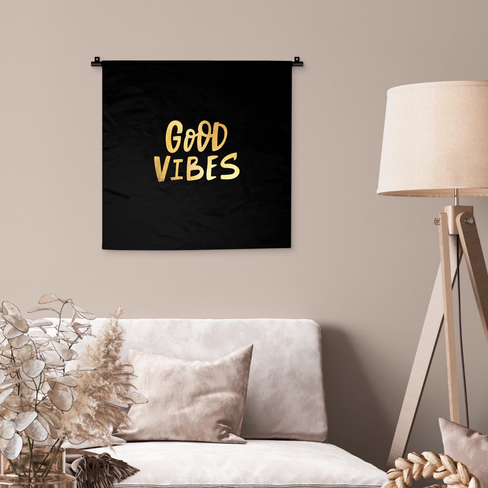 Nur Text Schwingungen Gold Schlafzimmer, Wanddeko - für - MuchoWow Kinderzimmer - Wohnzimmer, Luxus Wandbehang, Kleid, gute Wanddekoobjekt - Schwarz,