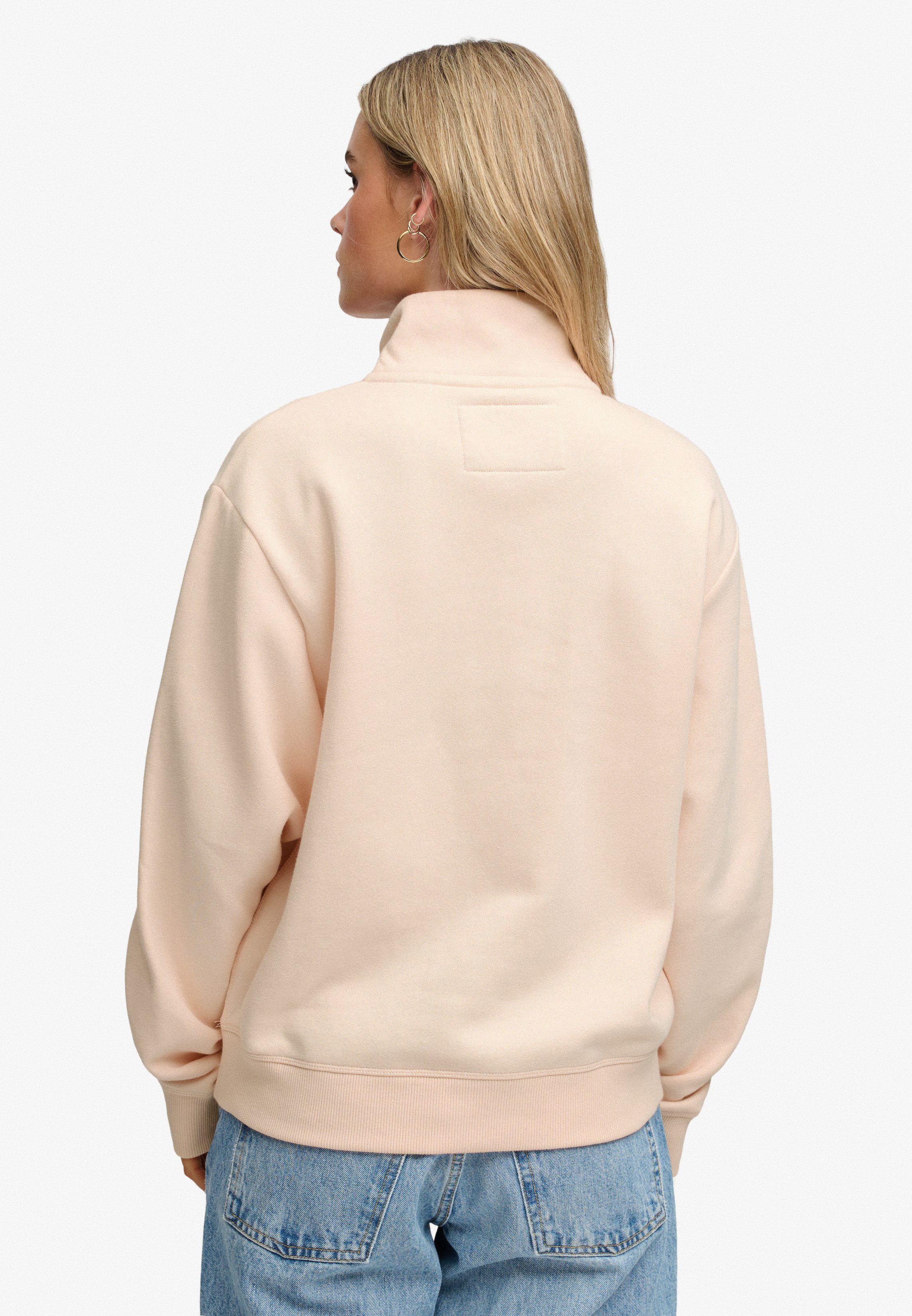 Superdry Sweatshirt SIGNATURE EMB HALF ZIP mit Stehkragen, aus Baumwolle und Polyester, Loose Fit, unifarben