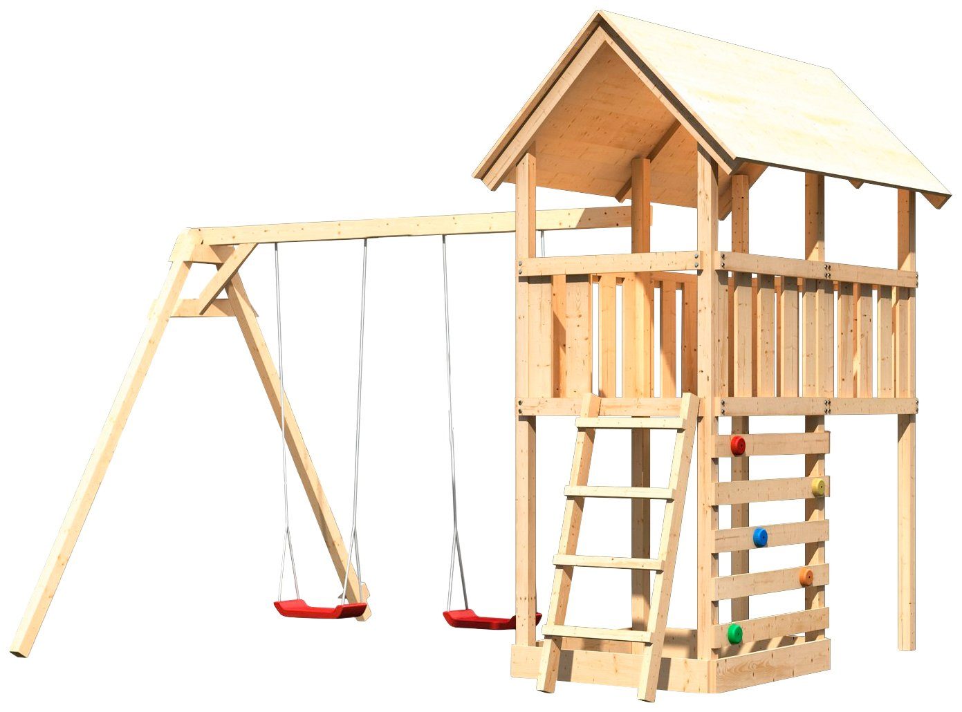 Image of AKUBI Spielturm »Zirkusturm Danny«, BxTxH: 377x264x291 cm, mit Doppelschaukel, inkl. Farbe