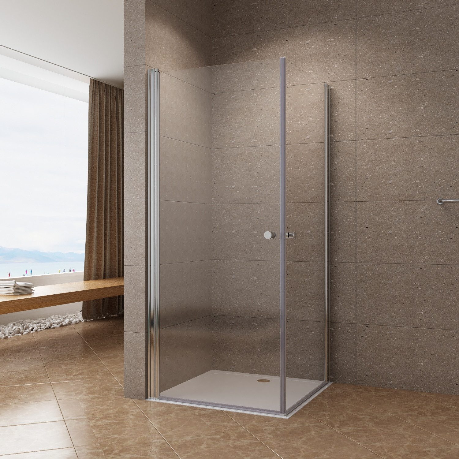 AQUALAVOS Eckdusche Duschkabine Eckeinstieg Pendeltür Doppelt Schwingtüre ohne Duschwanne, BxT: 70x70 cm, 6 mm Einscheiben-Sicherheitsglas (ESG) mit Nanobeschichtung, Türöffnung: Innen und außen, Montage links oder rechts möglich