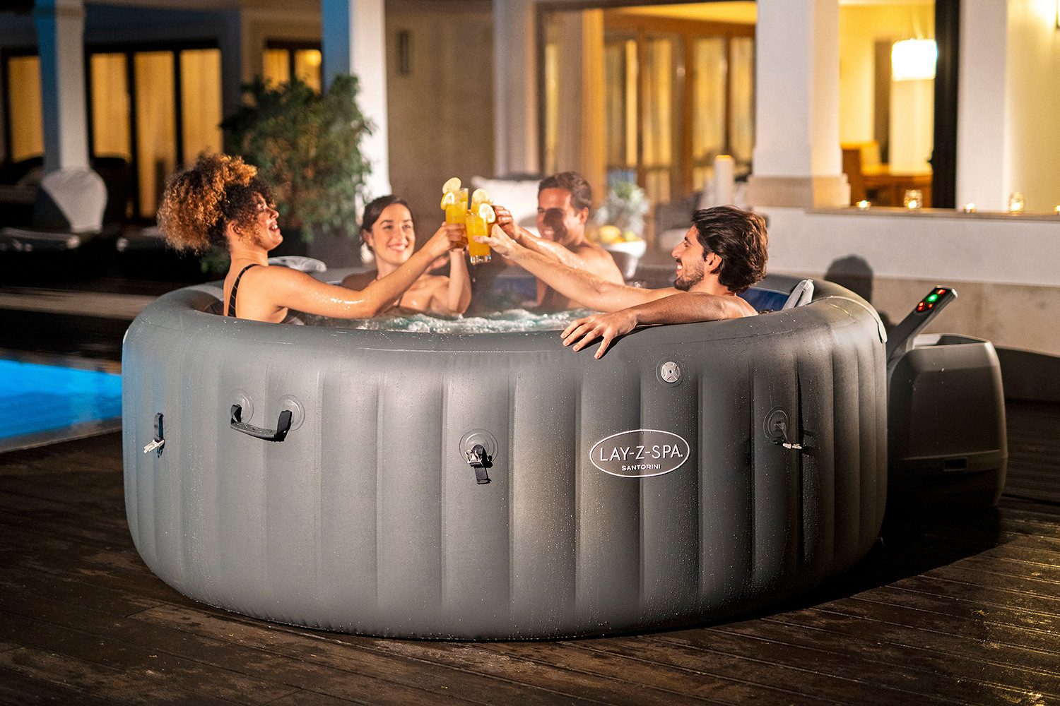 Bestway Whirlpool LAY-Z-SPA Santorini HydroJet Pro, Aufstellbecken, (Set, Inkl. App-Steuerung, für max. 7 Personen), Ø 216 x 80 cm