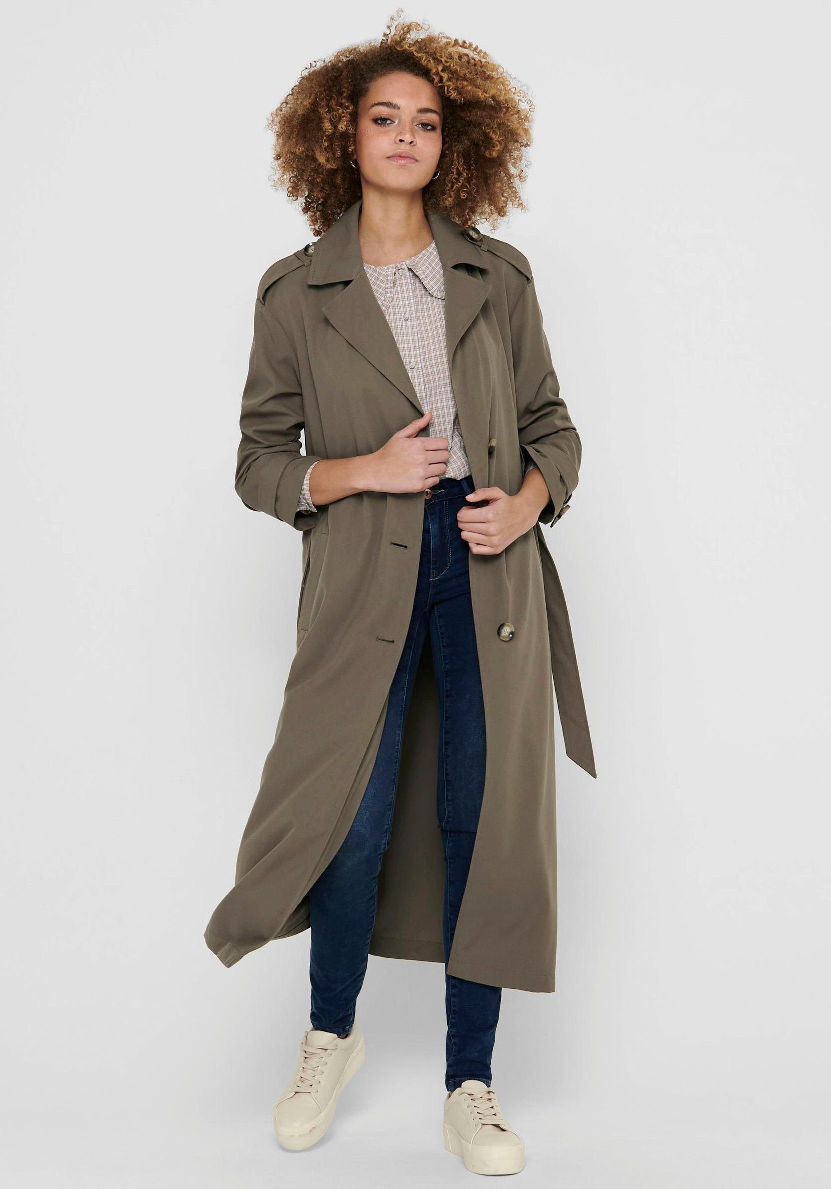 ONLY Trenchcoat ONLLINE X-LONG TRENCHCOAT OTW NOOS mit Bindegürtel an der Taille - 2 Seitentaschen