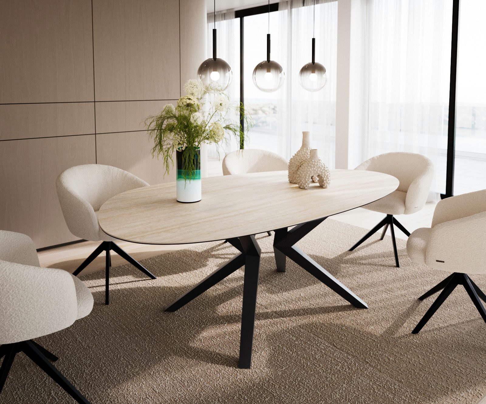 DELIFE Esstisch Edge, Oval Keramik Laminam®Travertino günstig online kaufen