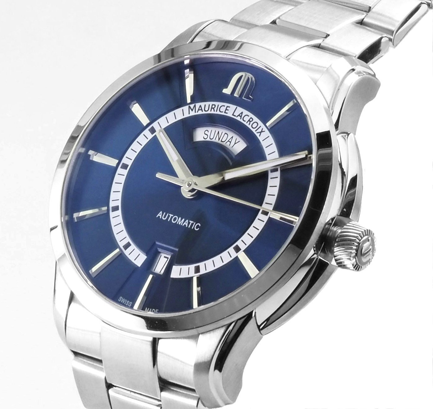 MAURICE LACROIX Automatikuhr schweizer Pontos Herren Uhr PT6358-SS002-431-1 Pontos Day Date, Glasboden