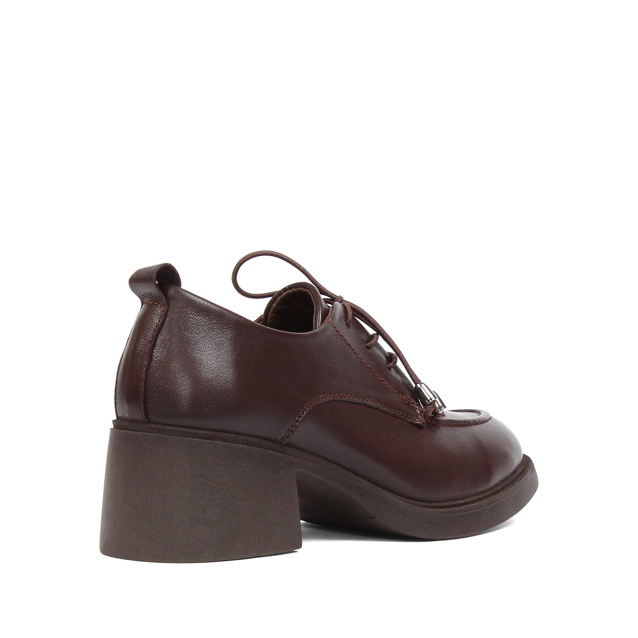 Celal Gültekin Plateau Schnürer Blockabsatz College Retro Damen Schnürschuh Glattleder, Echtleder-Futter & Decksohle, Braun – Bild 5 von 5