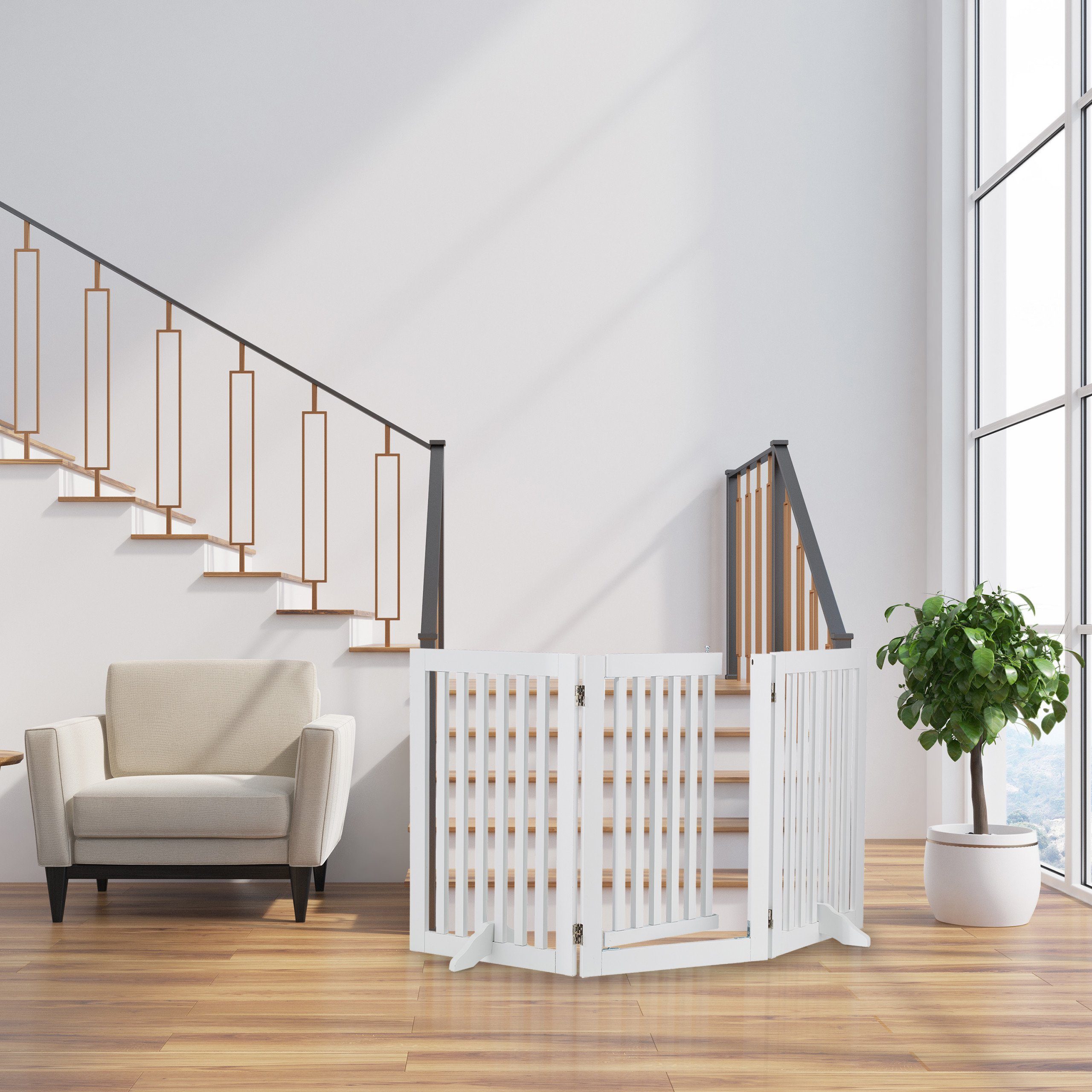 relaxdays Universalschutzgitter Weißes Absperrgitter mit Tür 92 cm hoch