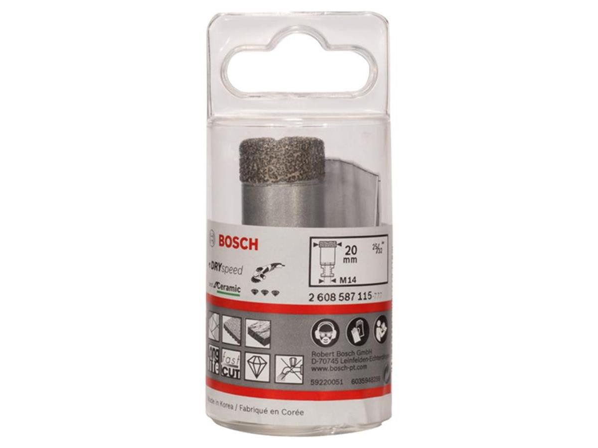 BOSCH Lochsäge Diamant Dry-Speed 20mm, Ø 20 mm, Einzelartikel / 1-teiliges Set, 1 Stück Diamant-Trockenbohrer, Ø 20 mm, Trockenbohren ohne Wasser, langlebig, sauber und einfach