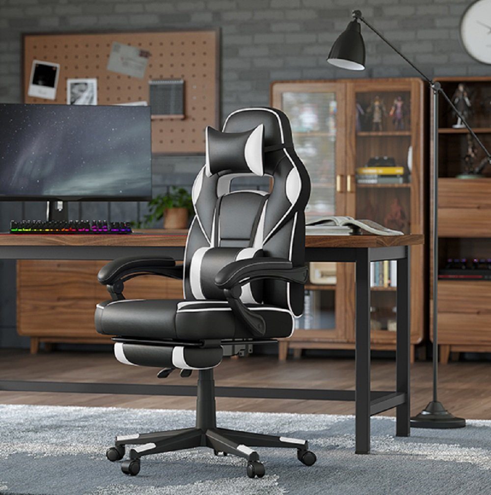 SONGMICS Gaming-Stuhl, ergonomischer Bürostuhl, Home-Office weiß