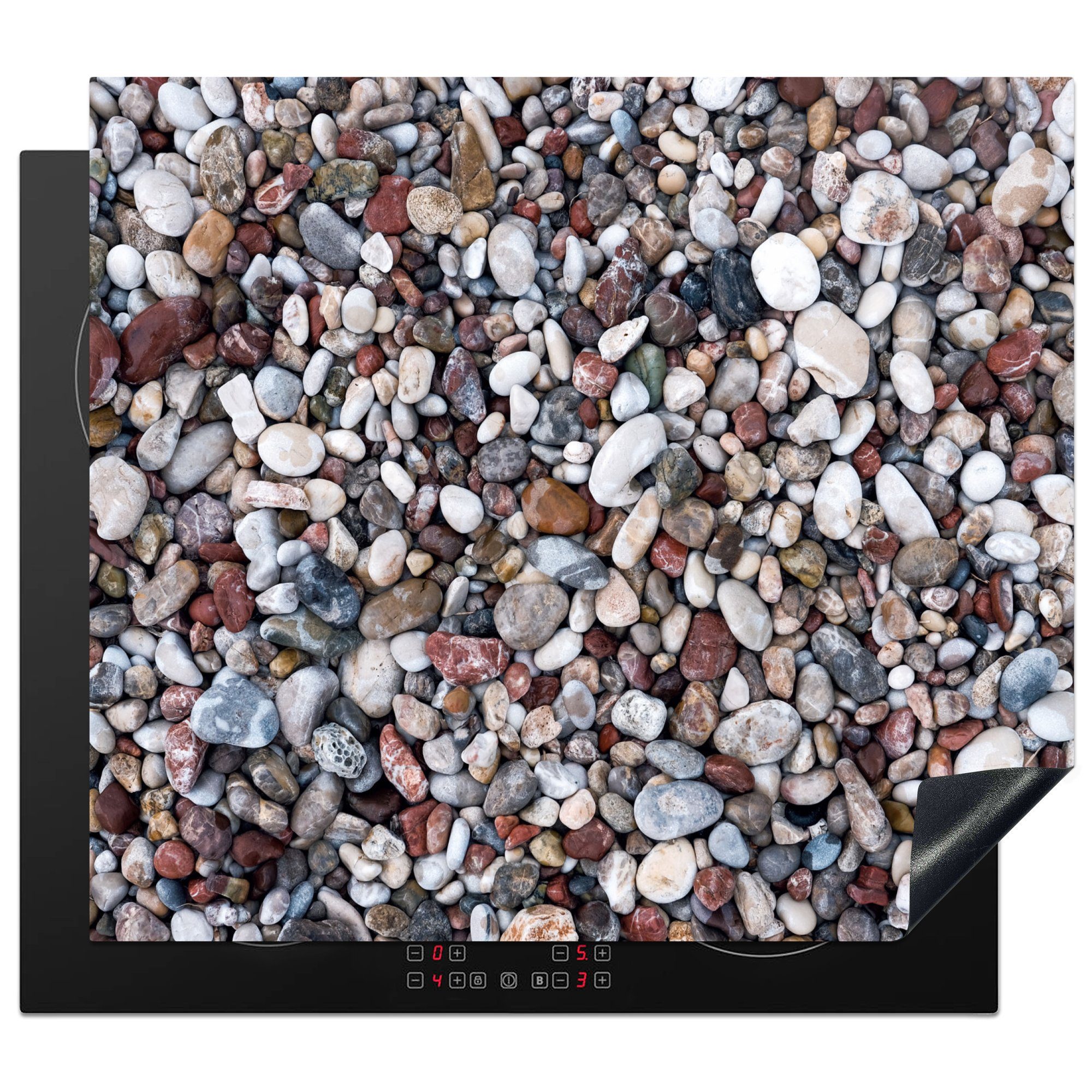 MuchoWow Herdblende-/Abdeckplatte Naturstein - Schotter - Steine, Vinyl, (1 tlg), 57x51 cm, Induktionsschutz, Induktionskochfeld, Ceranfeldabdeckung