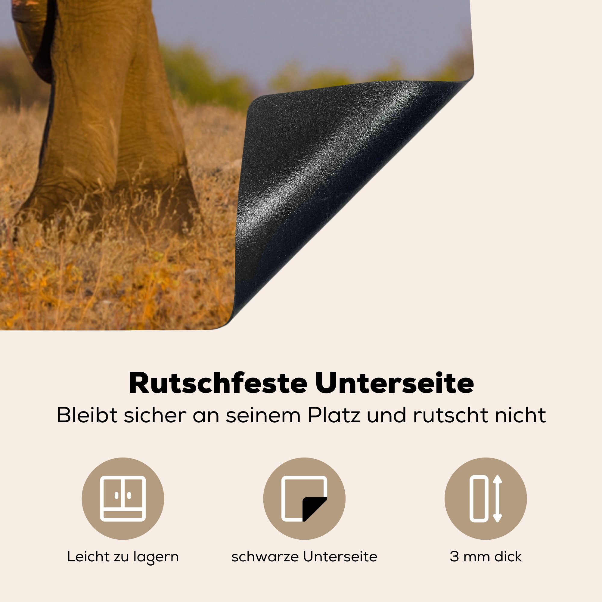 Arbeitsplatte küche 78x78 Ceranfeldabdeckung, cm, tlg), Tier Elefant MuchoWow Gras, Herdblende-/Abdeckplatte - - Vinyl, (1 für