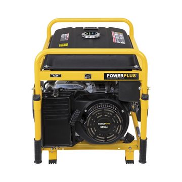 POWERplus Stromerzeuger Stromgenerator Benzin Notstromaggregat POWX516 5400W 25 Liter, 8.6 in kW, (1 Stück, mit 3 Steckdosen), 2 Räder für einfachen Transport