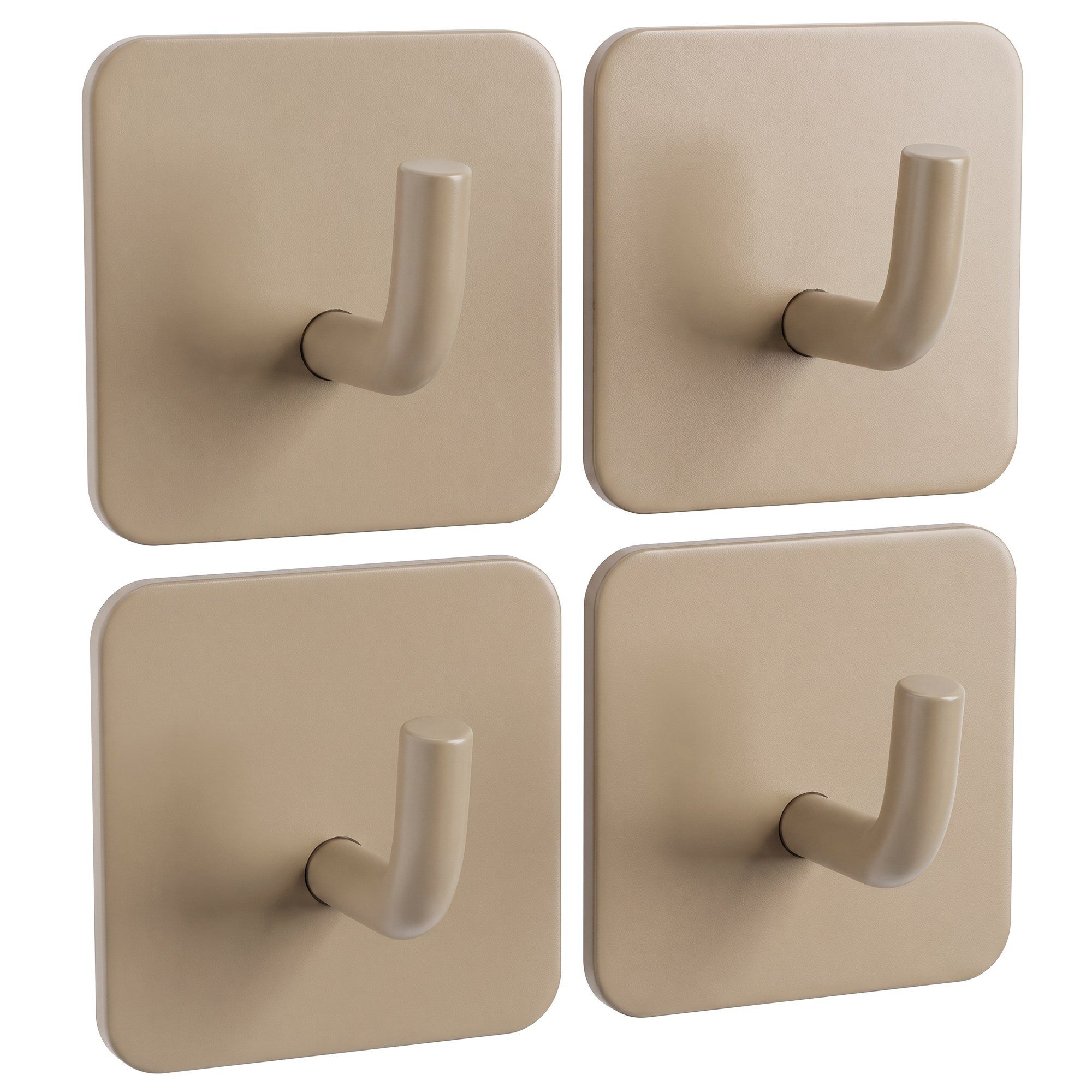 DEKAZIA Klebehaken selbstklebend, Kleiderhaken, Garderobenhaken ohne Bohren mit Klebepads, Flur, Schlafzimmer, Garderobe, Badezimmer, (4er Set, 4-St., 4 Stück), ohne Bohren, rostfrei, zum Kleben, mattes Finish, Warm Greige
