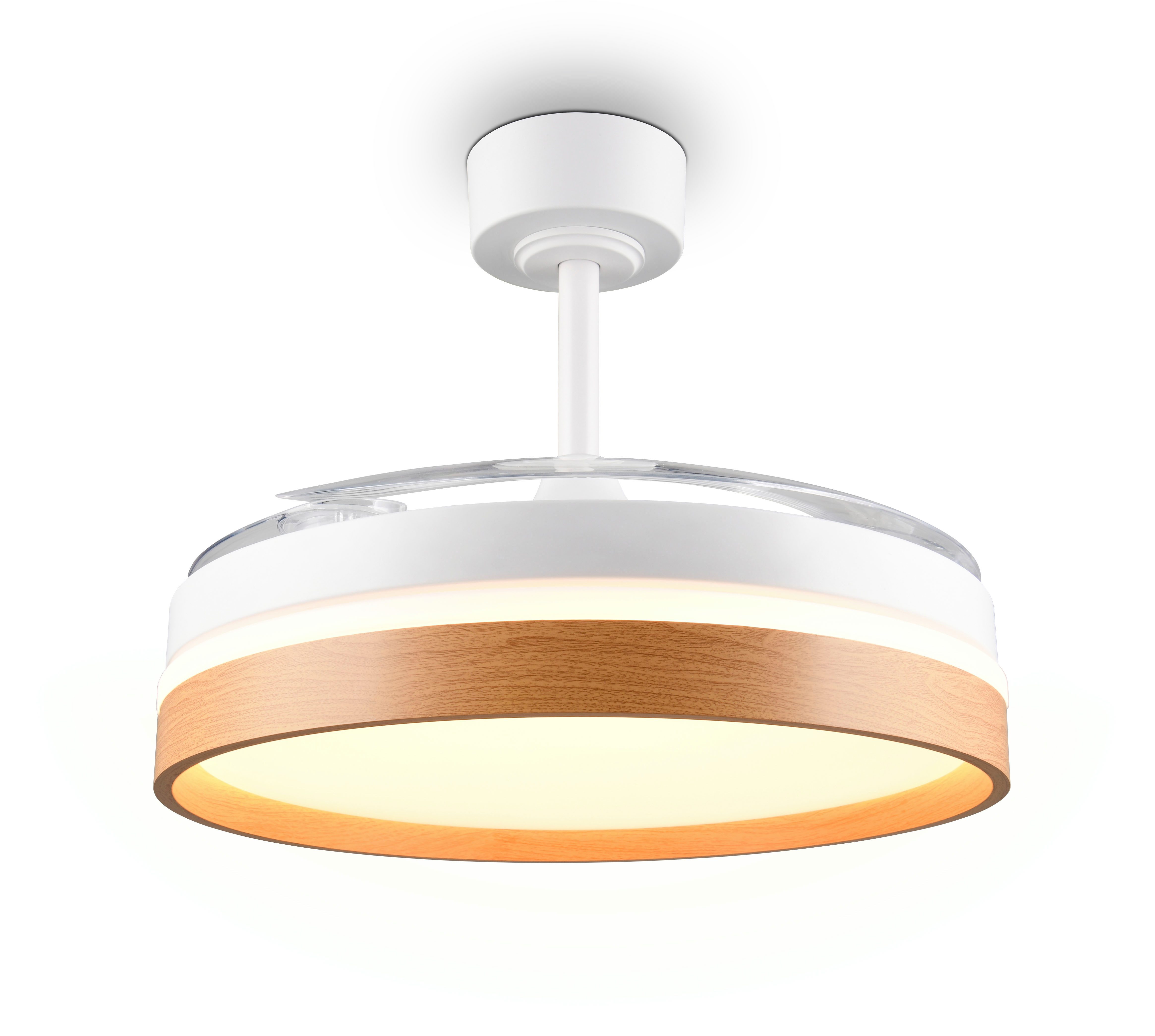 Reality Leuchten LED Deckenleuchte VOLDA mit Ventilator, Deckenventilator mit ausklappbaren Flügeln 30W, CCT - über Fernbedienung, Dimmfunktion, Memoryfunktion, Nachtlichtfunktion, Timerfunktion, Ventilatorfunktion, getrennt schaltbar, LED fest integriert, Farbwechsler, warmweiß - kaltweiß, Ø 49-106 cm (aufgeklappt), 6 Stufen, LED 30W CCT dimmbar Timer Fernb.