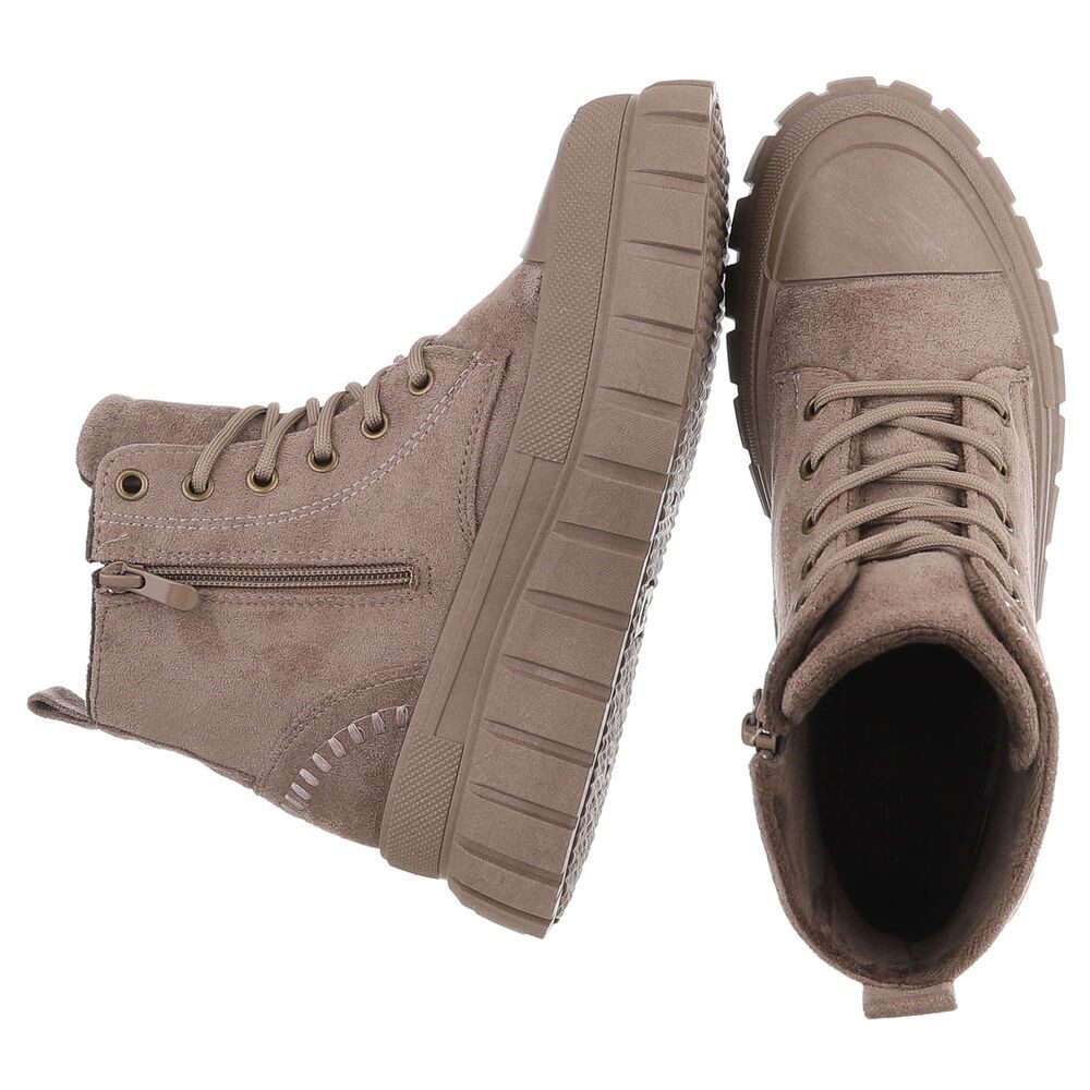 Ital-Design Damen Plateau Schnürstiefel mit Chunky-Sohle Schnürstiefelette (92002636) Keilabsatz/Wedge Stiefeletten in Braun