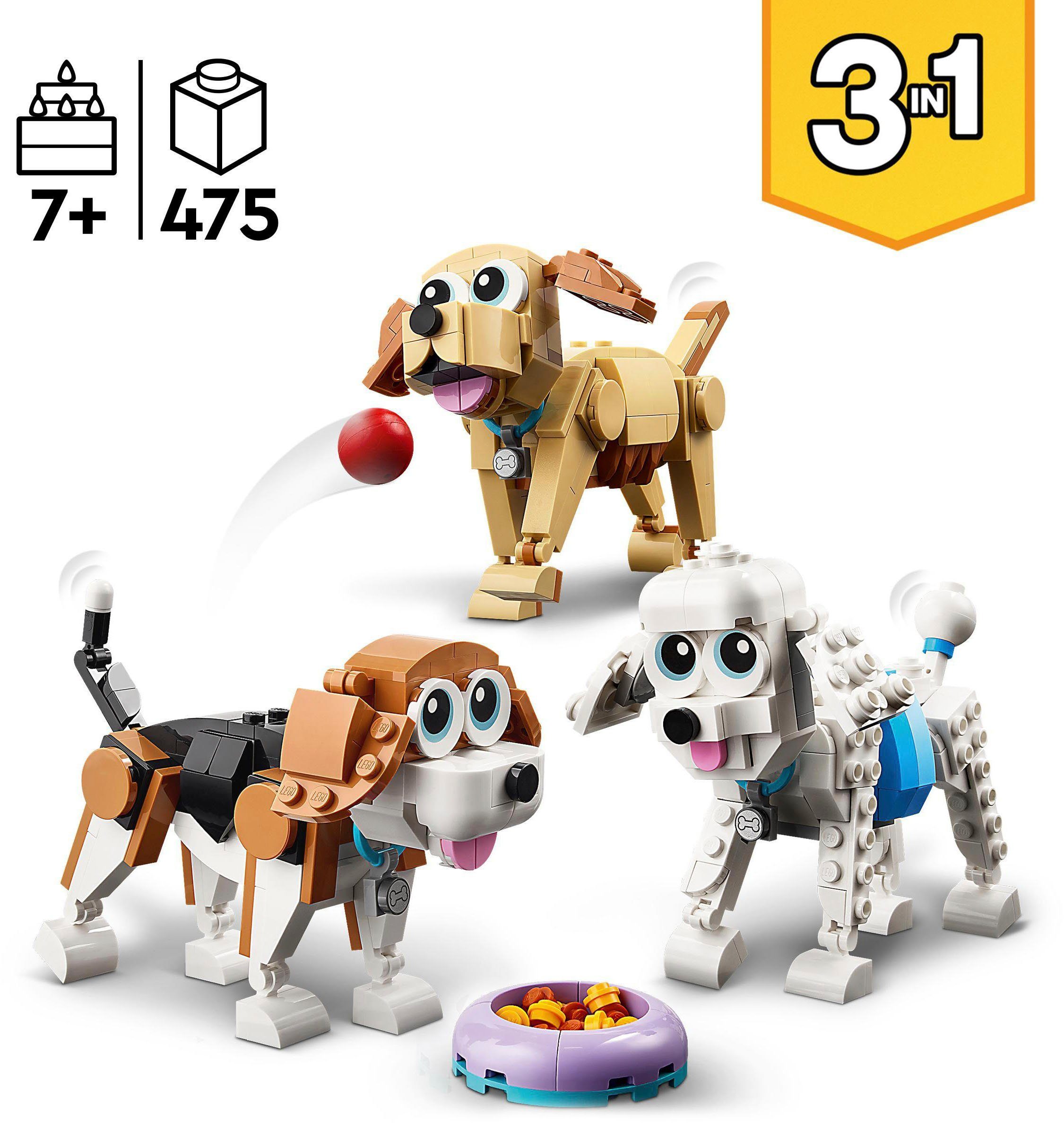 LEGO® Konstruktionsspielsteine Niedliche (475 3in1, (31137), St) Hunde Creator LEGO®