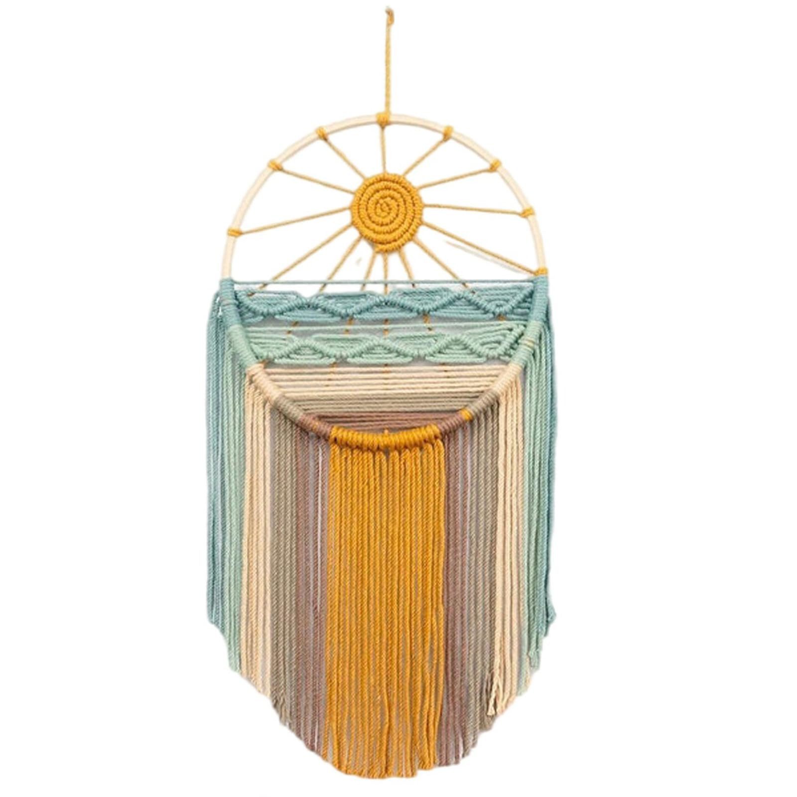 Minicloss Wanddekoobjekt Makramee Wandbehang,Boho-Wanddekoration im Sonnenmotiv, handgewebter Wandteppich im Strandstil für Wohnzimmer und Schlafzimmer