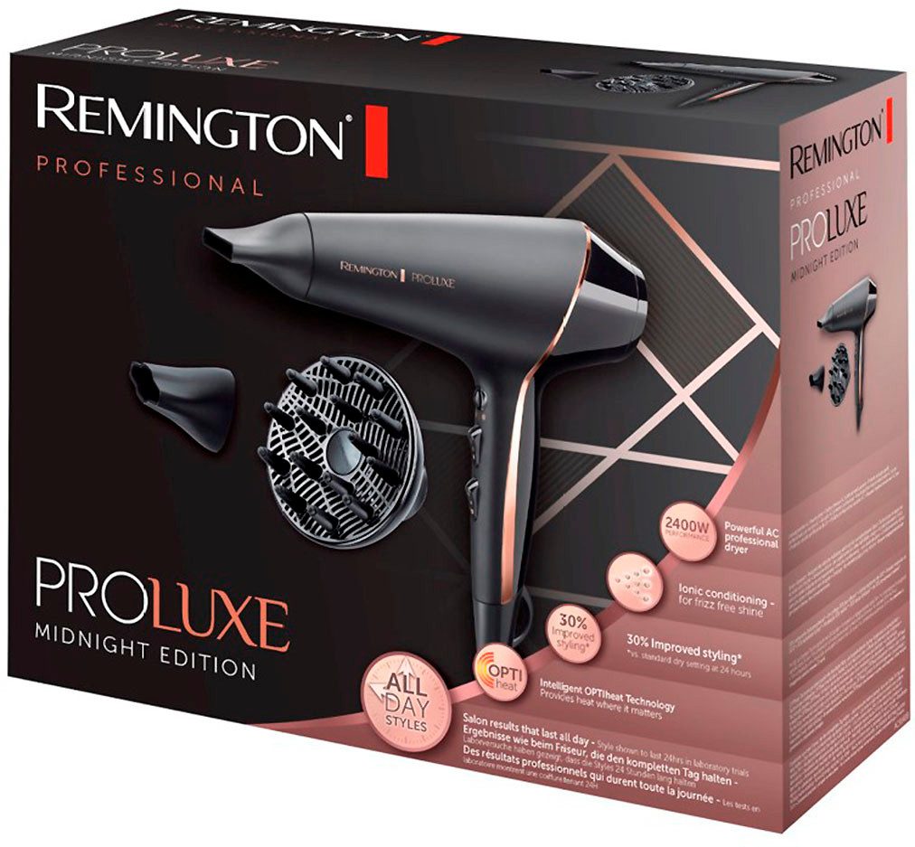 Remington Haartrockner PROluxe Midnight Edition (AC9140B), 2400 W, Profi, mit Ionenpflege, OPTIheat-Technologie und langlebigem AC-Motor