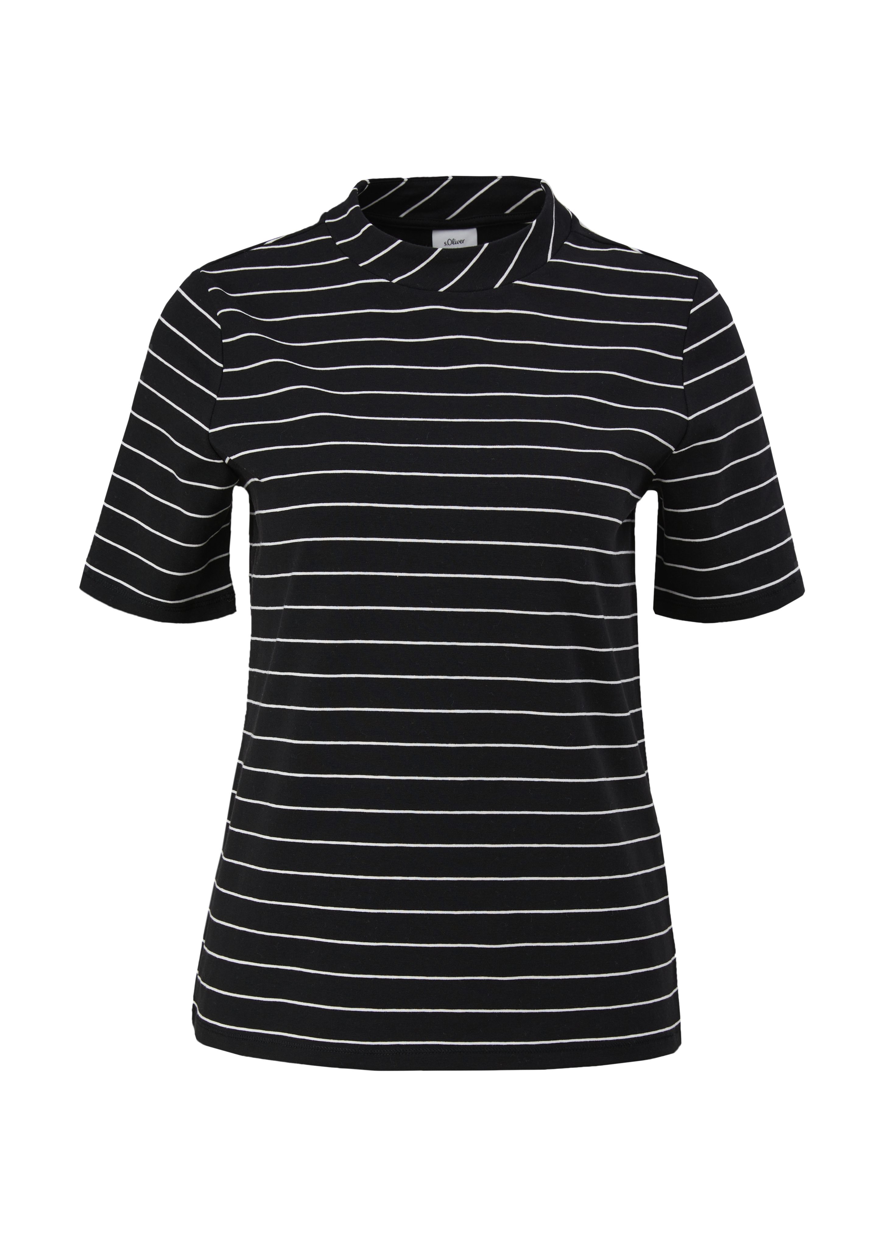 s.Oliver T-Shirt LABEL Streifenmuster BLACK schwarz mit Kurzarmshirt