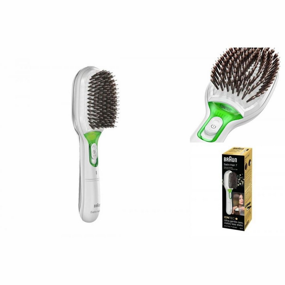 Braun Haarglättbürste Satin Hair 7 IONTEC BR750, natürliche Borsten,  Ionen-Technologie zur Glanz-Förderung