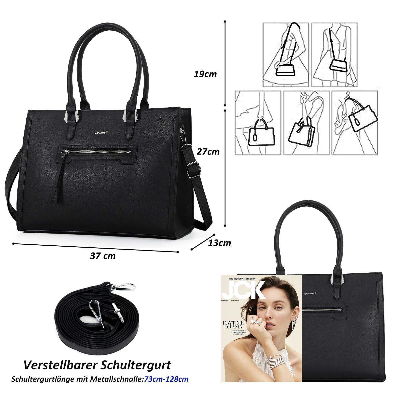TAN.TOMI Businesstasche Damen Handtasche Große Business Schultertasche Arbeit Schule, Bürotasche Damen Umhängetasche mit 3 Fächern für Büro Schule