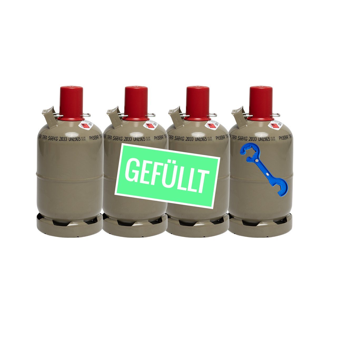 BlueCraft Gas, 4x5kg Eigentum Gasflasche mit Gasreglerlöser + 17er  Schlüssel + Magnet