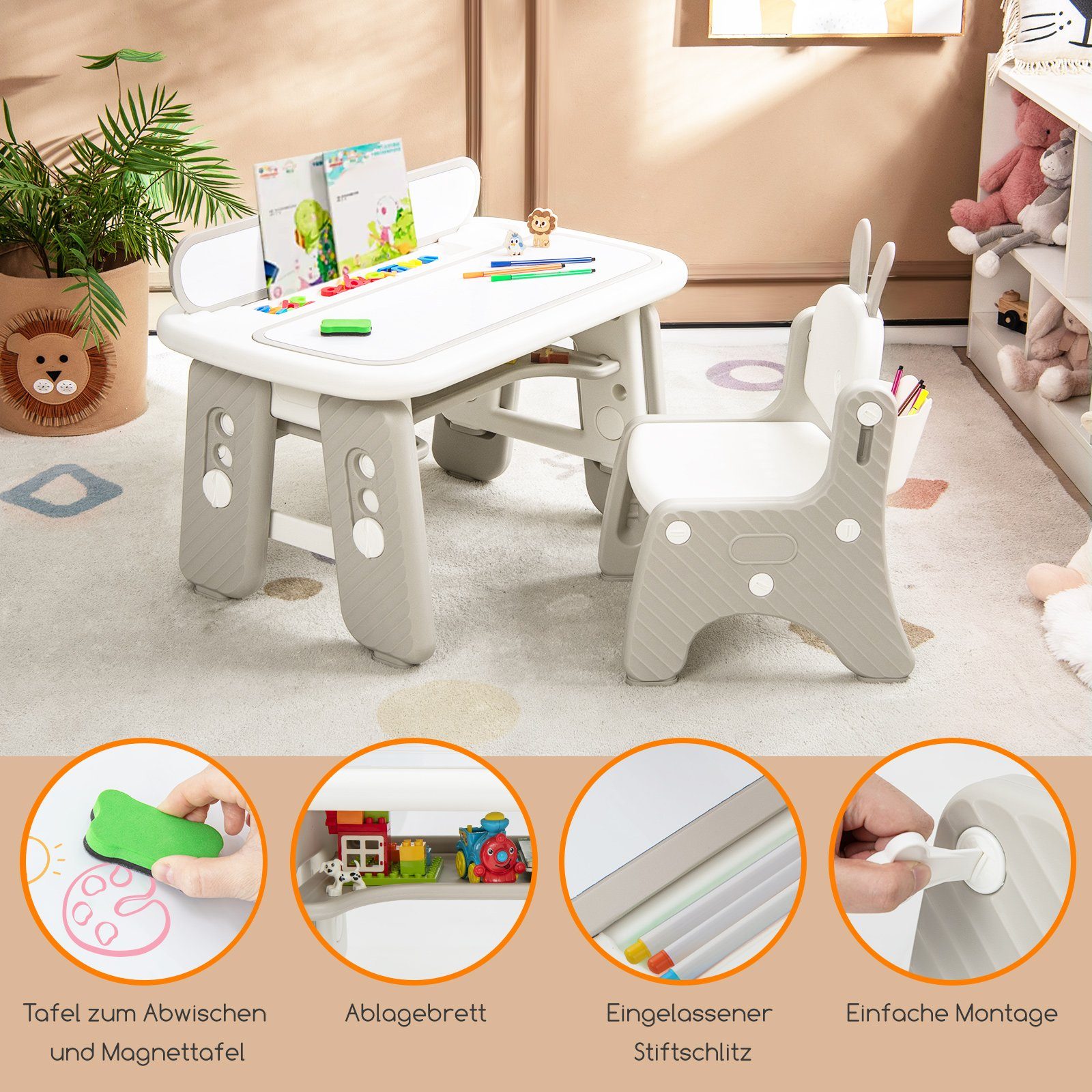 COSTWAY Kindersitzgruppe Spieltisch mit Stuhl, höhenverstellbar günstig online kaufen