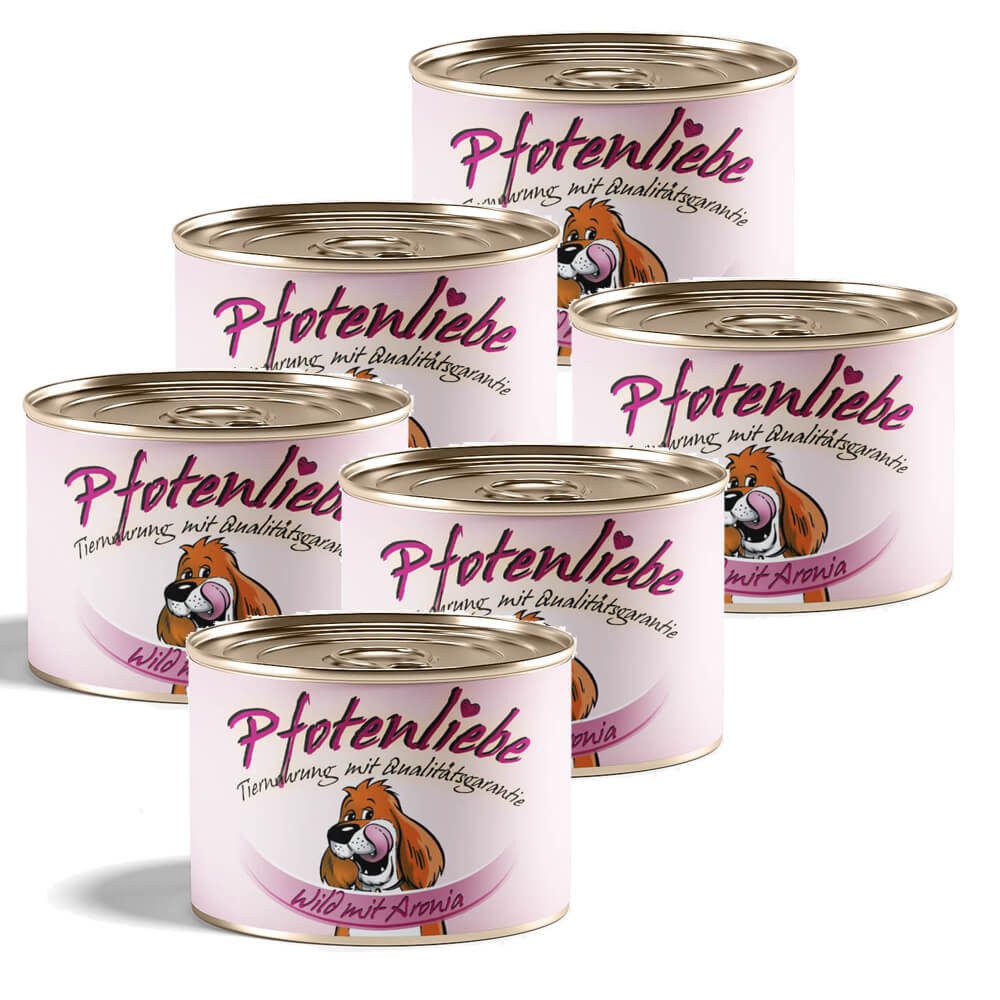 Pfotenliebe Wild mit Aronia - getreidefrei 6x200g, Nassfutter für: Hunde, getreidefrei