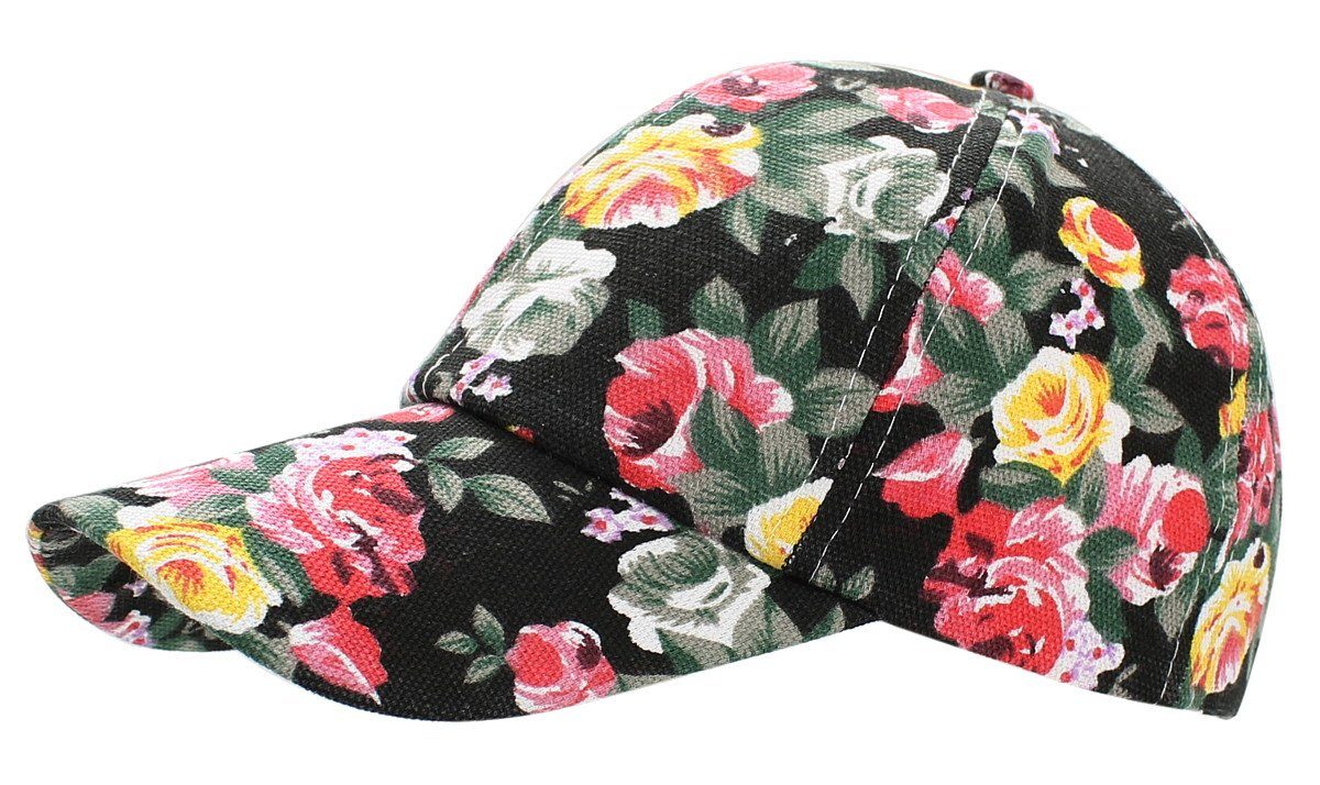 Frauen Sommerliche Geblümt Schirmmütze Baseballkappe Cap K227-RoseSchwarz Kappe dy_mode Geblümt Baseball Damen