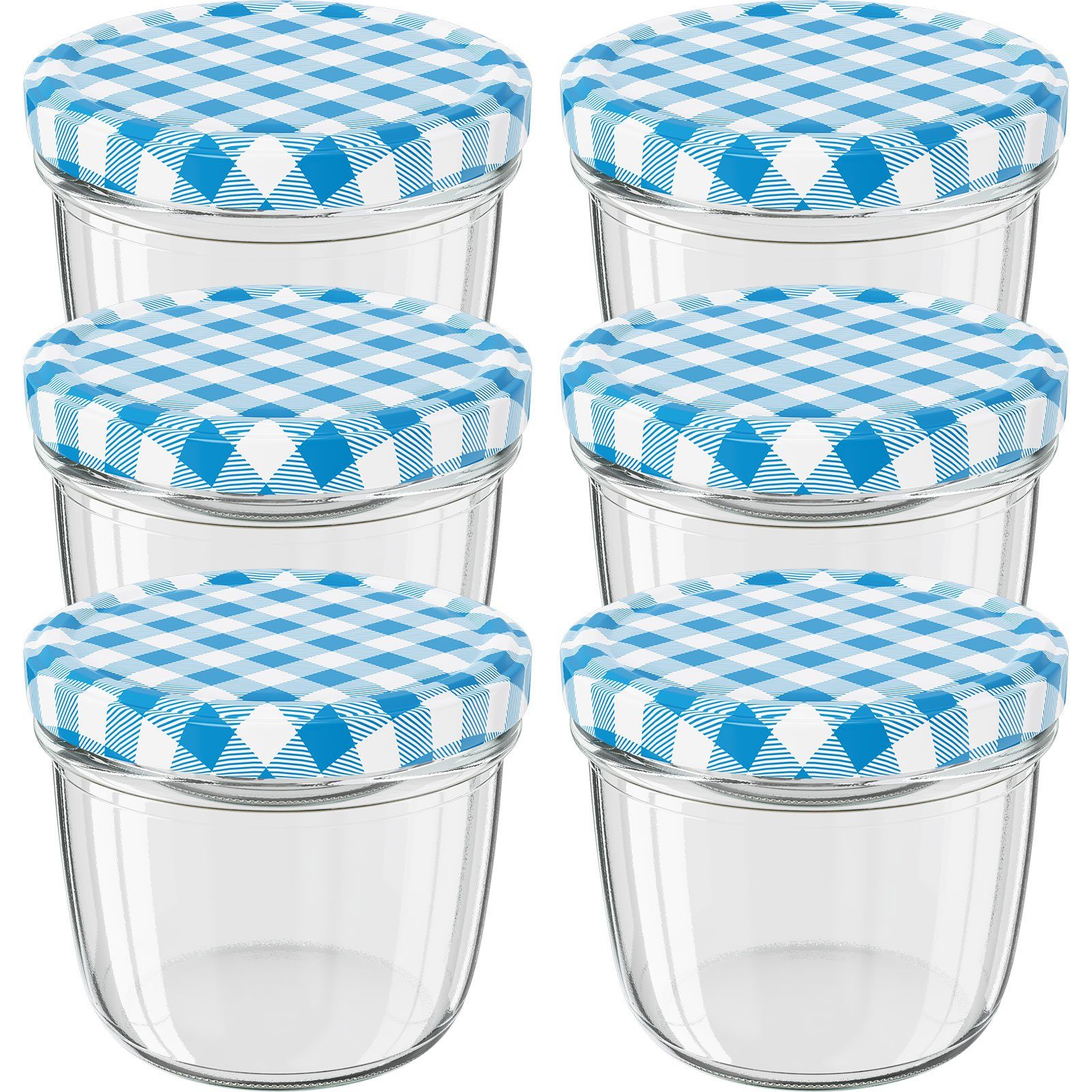 Wellgro Vorratsglas Einmachgläser Schraubdeckel blau kariert - 230 ml, (6-tlg)