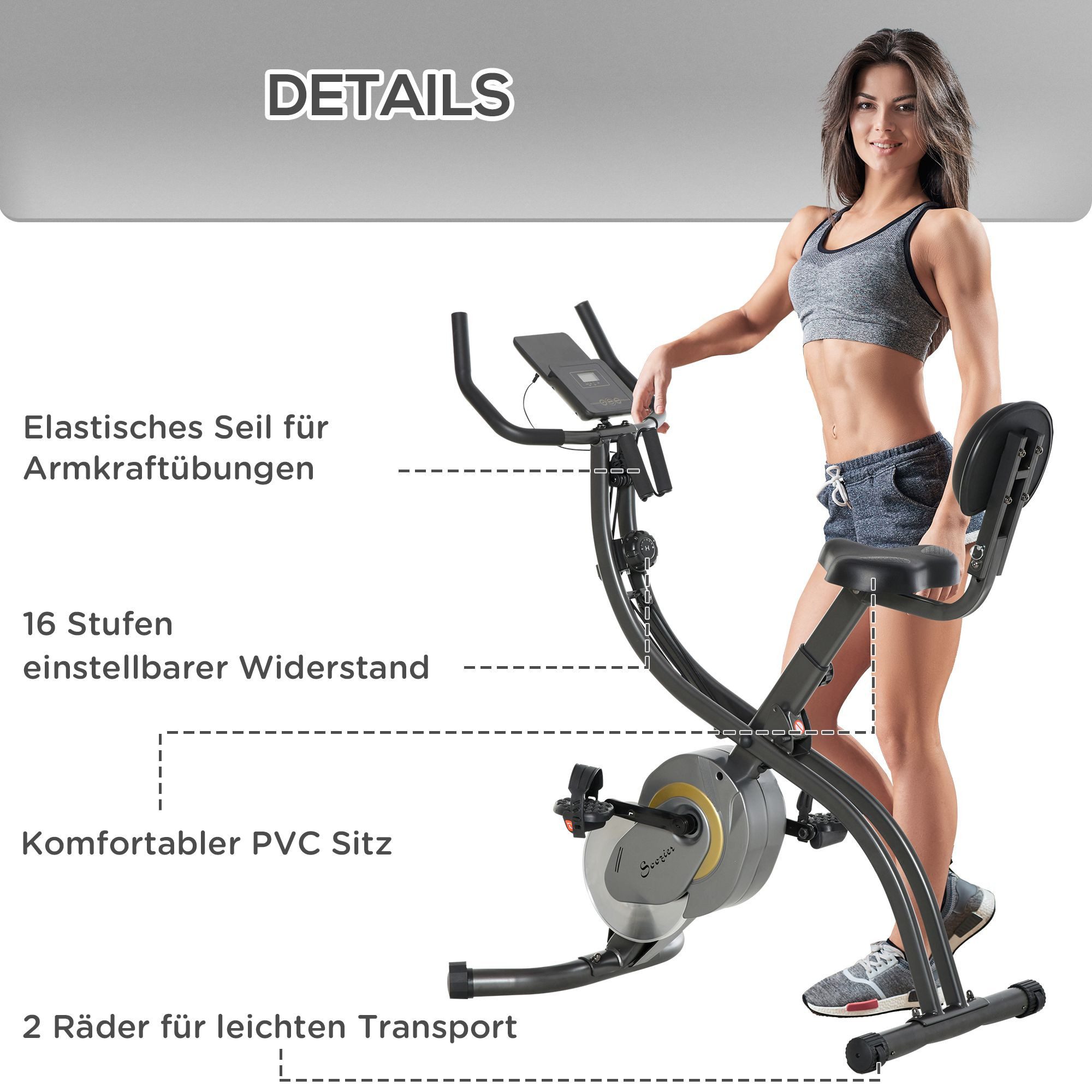 HOMCOM Heimtrainer X-Bike, 2-in-1 Trimmrad, Stahl, Schwarz+Grau, 51 x 97 x 115 cm (Schwungrad, 1-tlg., Fahrradtrainer), für Wohnbereich, Schwarz+Grau