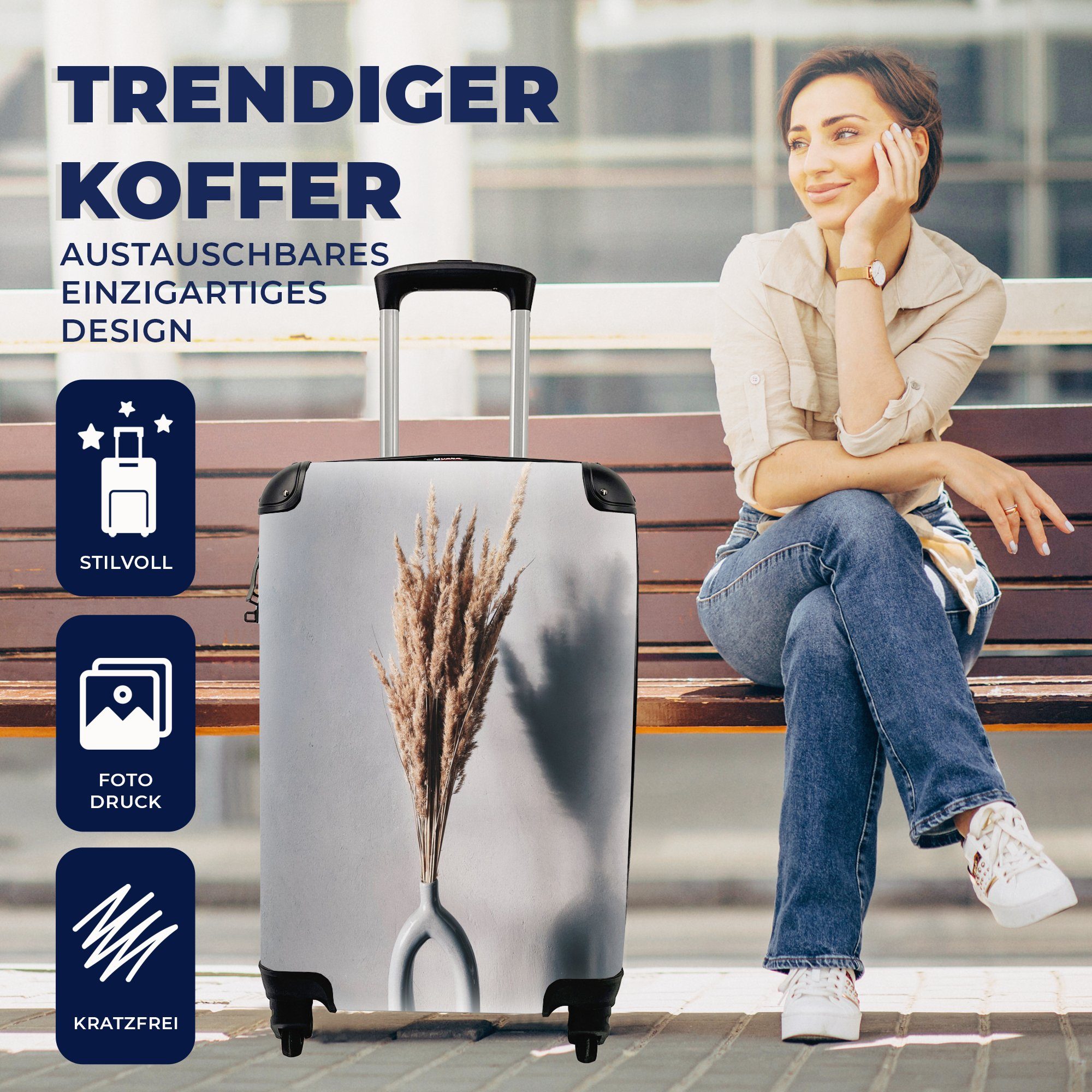 Stilleben Trolley, 4 - MuchoWow mit Reisetasche Handgepäck Reisekoffer Handgepäckkoffer Rollen, für Modern, Ferien, rollen,