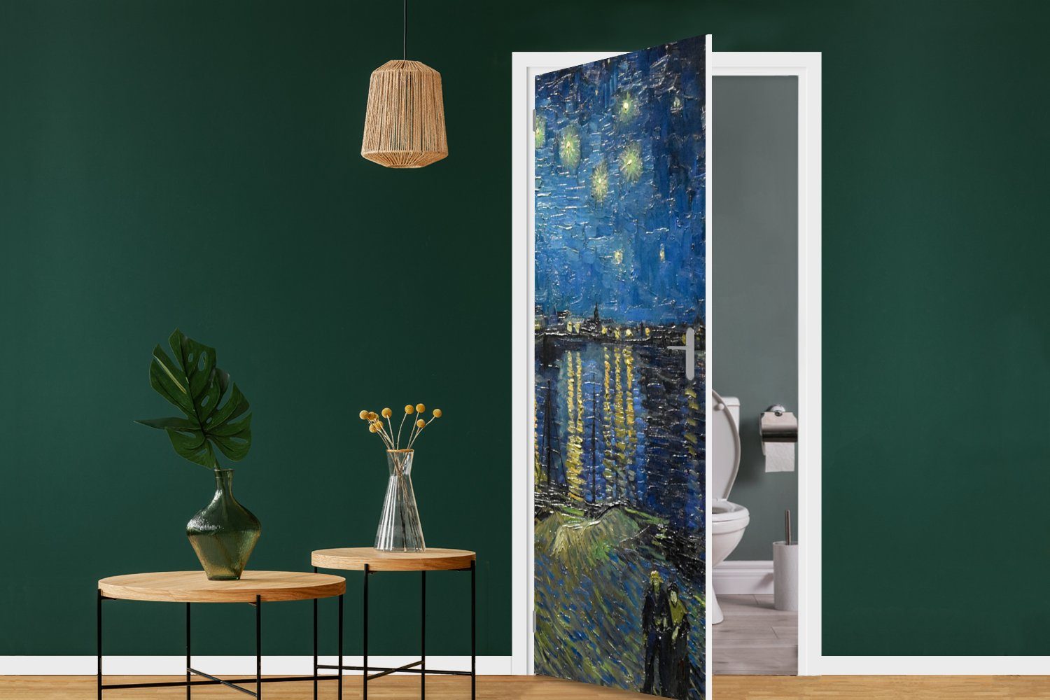 Tür, Orsay Fototapete Matt, 75x205 dem cm Paris über Van (1 Türtapete Vincent bedruckt, Gogh, - MuchoWow Türaufkleber, für Sternennacht St),