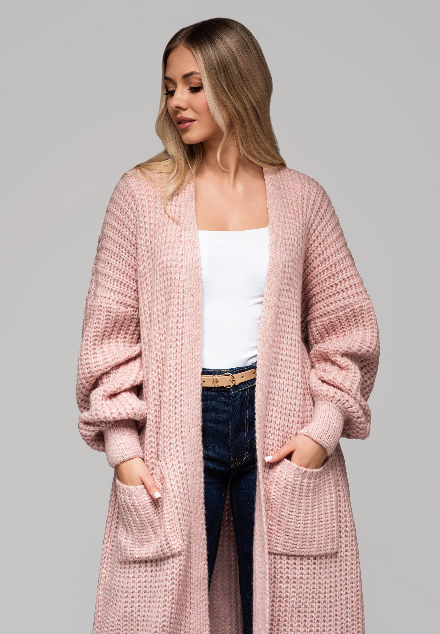 OMBRE Strickpullover Langer Strick-Cardigan