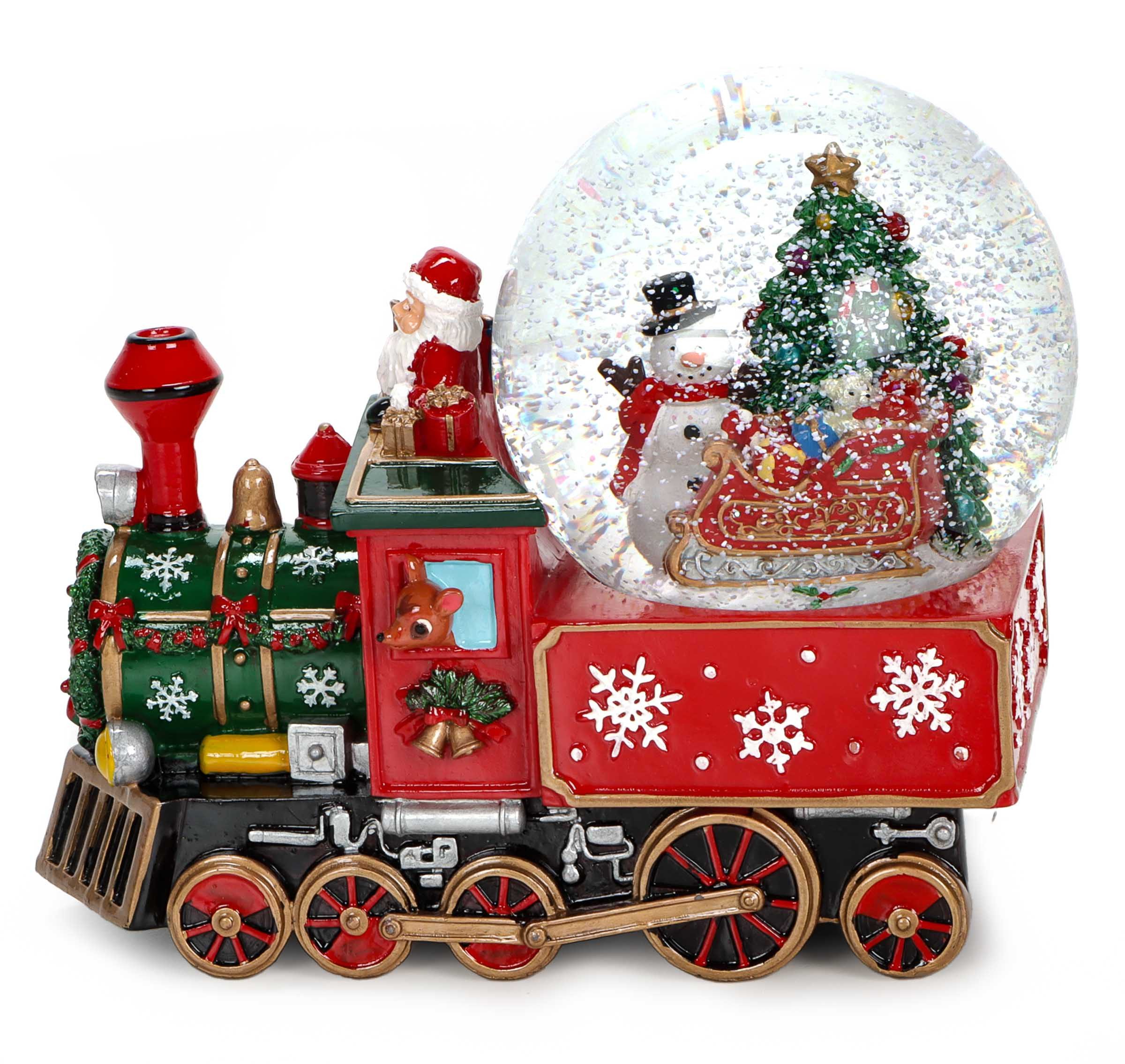 Bubble-Store Schneekugel Spieluhr mit Musik, Weihnachtsmann im Weihnachtszug Schneekugel