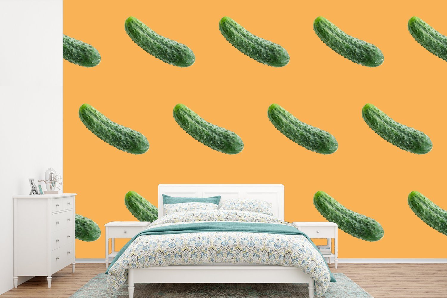 MuchoWow Fototapete Gemüse - Muster - Orange, Matt, bedruckt, (6 St), Wallpaper für Wohnzimmer, Schlafzimmer, Kinderzimmer, Vinyl Tapete | Fototapeten