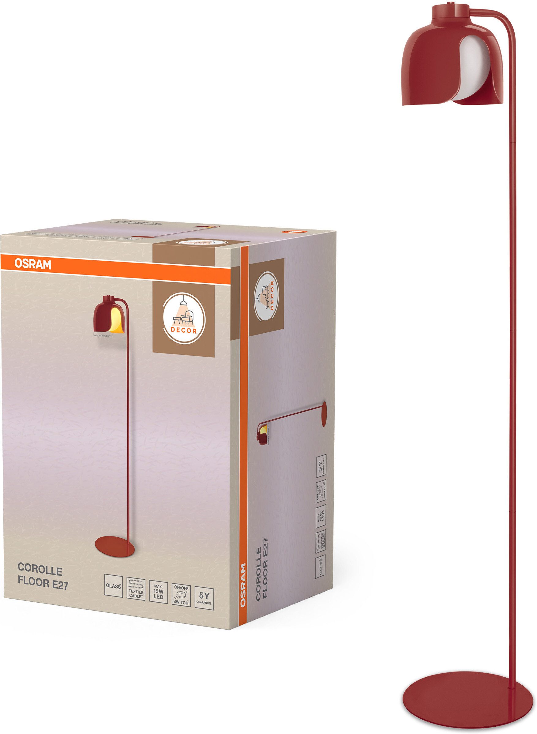 Osram Stehlampe Decor Corolle, ohne Leuchtmittel, Fassung E27, Stahl und Glas