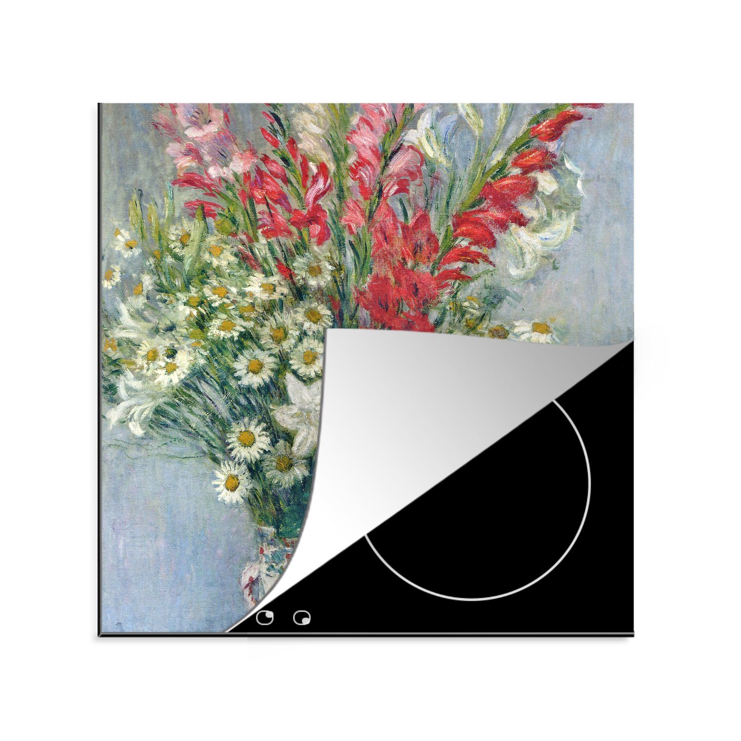 Herdblende-/Abdeckplatte Gemälde Lilien Gänseblümchen für küche MuchoWow aus cm, Arbeitsplatte und Ceranfeldabdeckung, Gladiolen, Vinyl, (1 - 78x78 von, Blumenstrauß tlg),