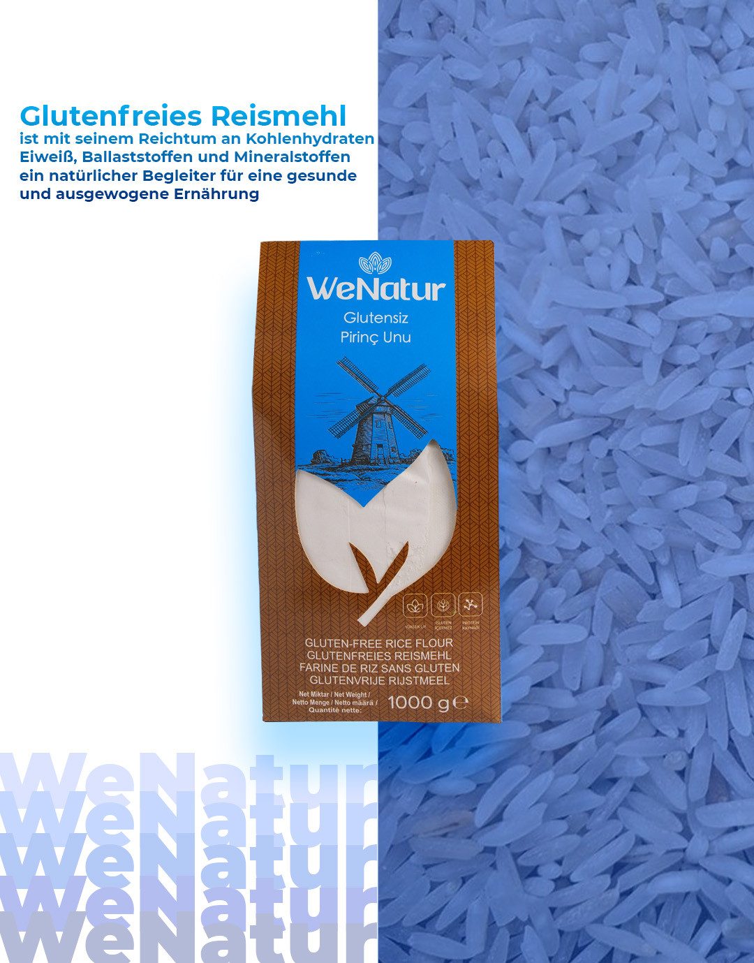 We_Natur Mehl Reismehl – Glutenfreies Mehl für feines und leichtes Backen 1 kg, Glutenfrei, natürlich